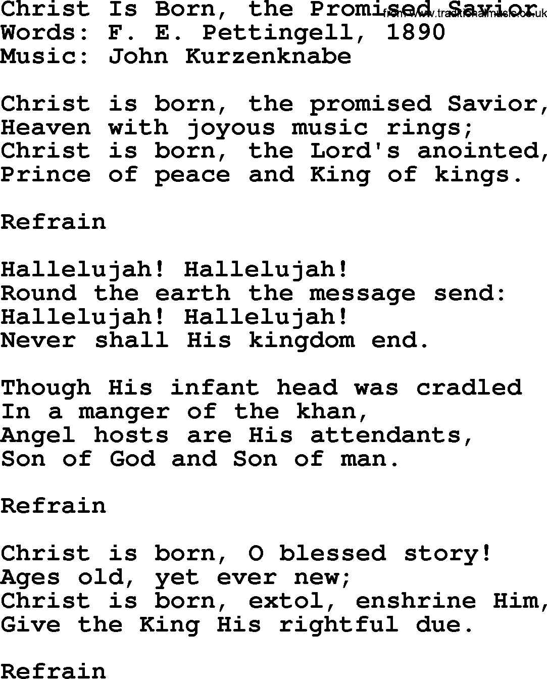 Hymns about Angels, Hymn: Christ Is Born, The Promised Savior.txt lyrics with PDF
