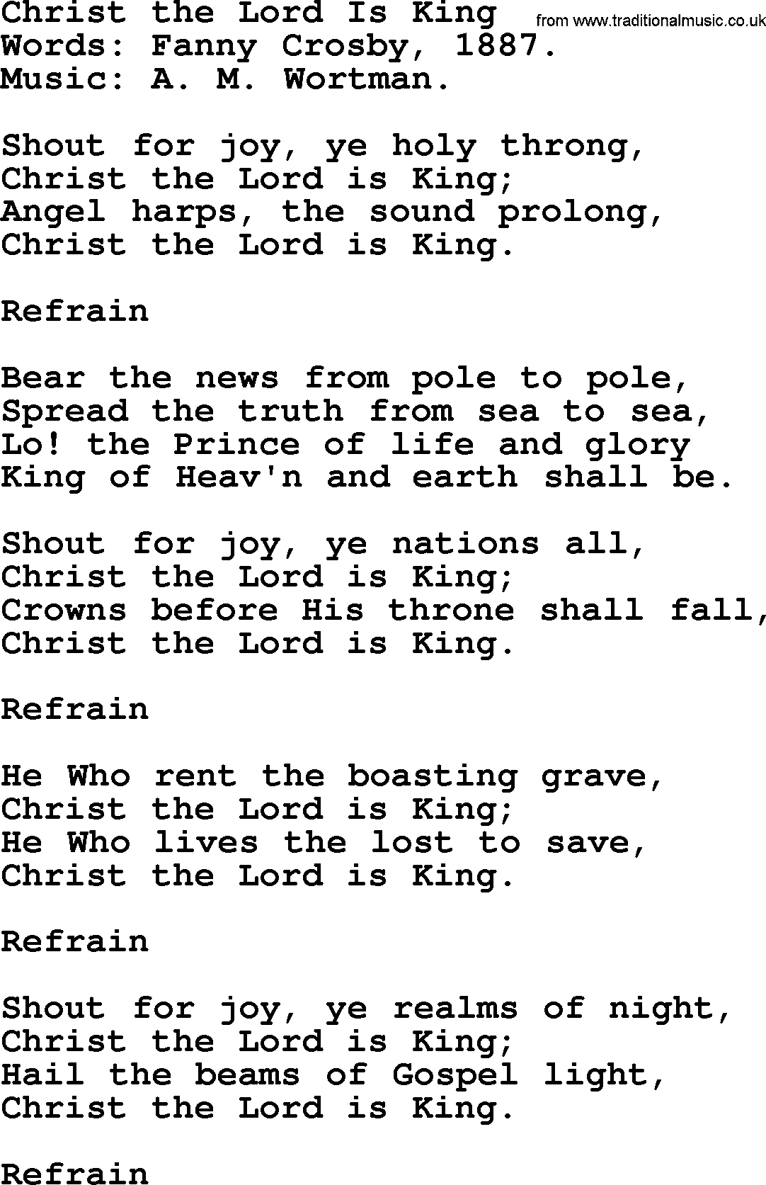 Hymns about Angels, Hymn: Christ The Lord Is King.txt lyrics with PDF