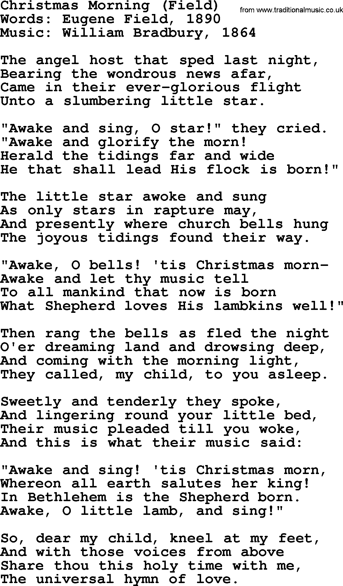 Hymns about Angels, Hymn: Christmas Morning (field).txt lyrics with PDF