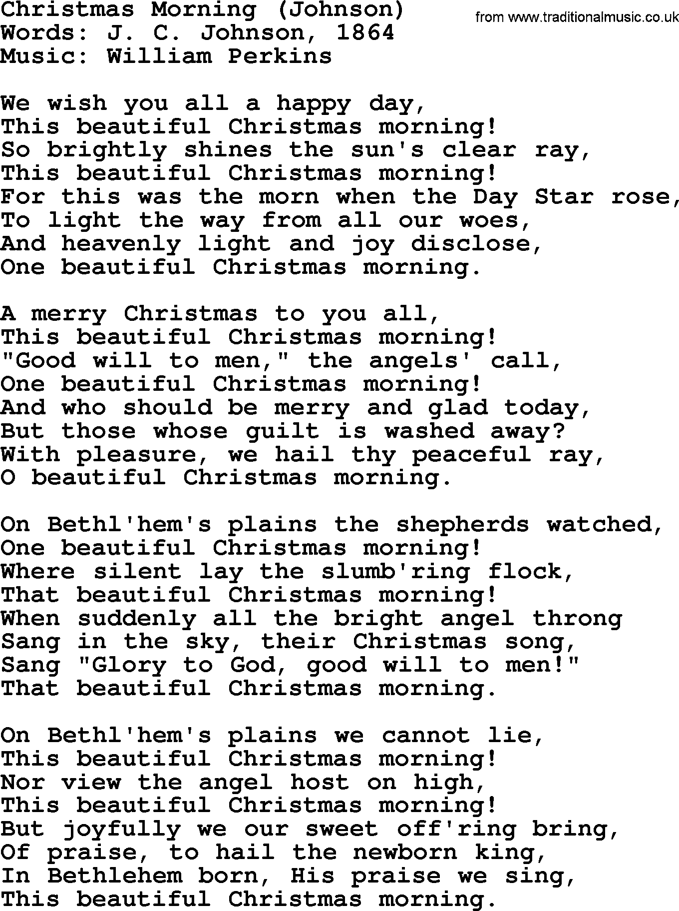 Hymns about Angels, Hymn: Christmas Morning (johnson).txt lyrics with PDF