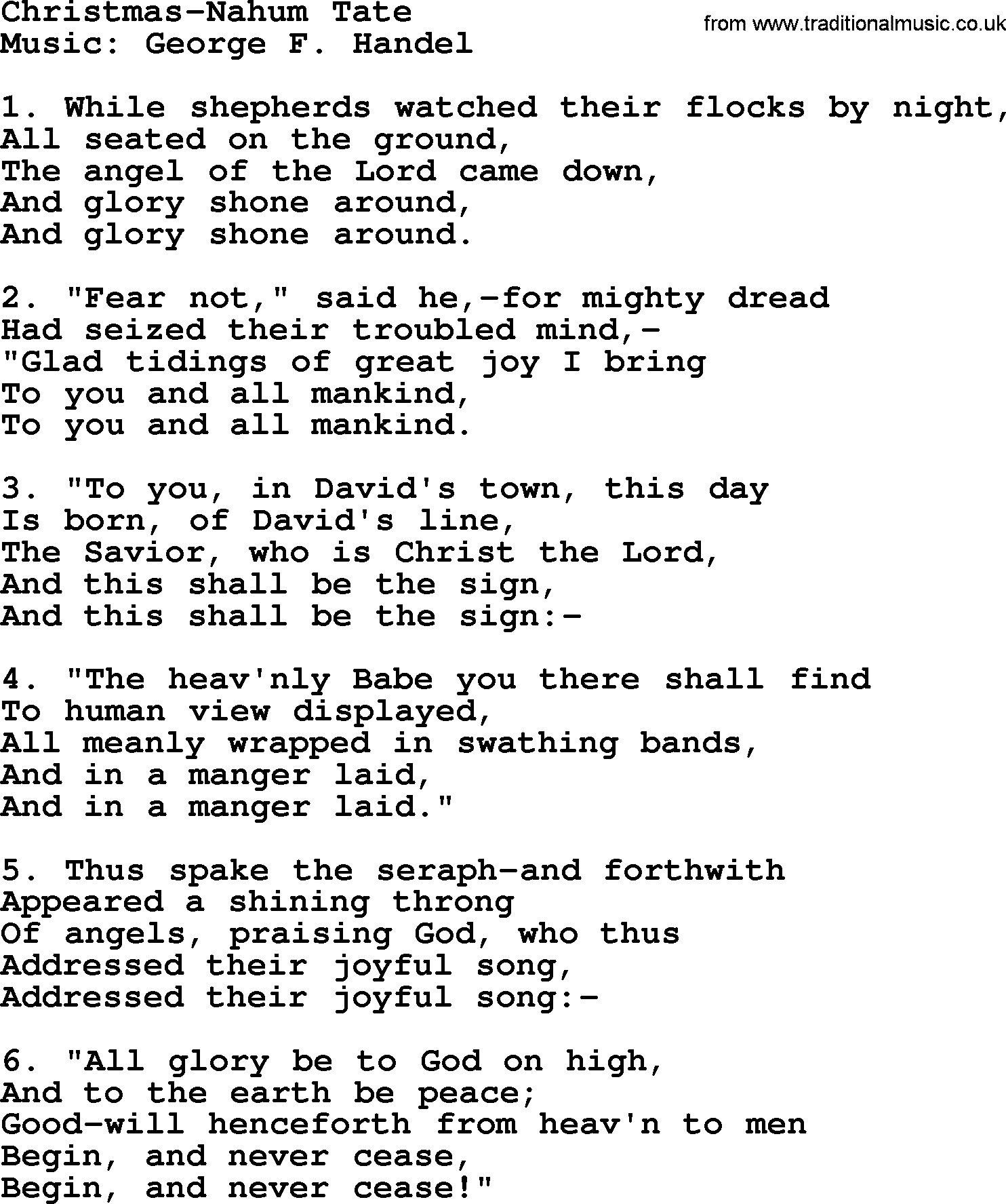 Hymns about Angels, Hymn: Christmas-nahum Tate.txt lyrics with PDF