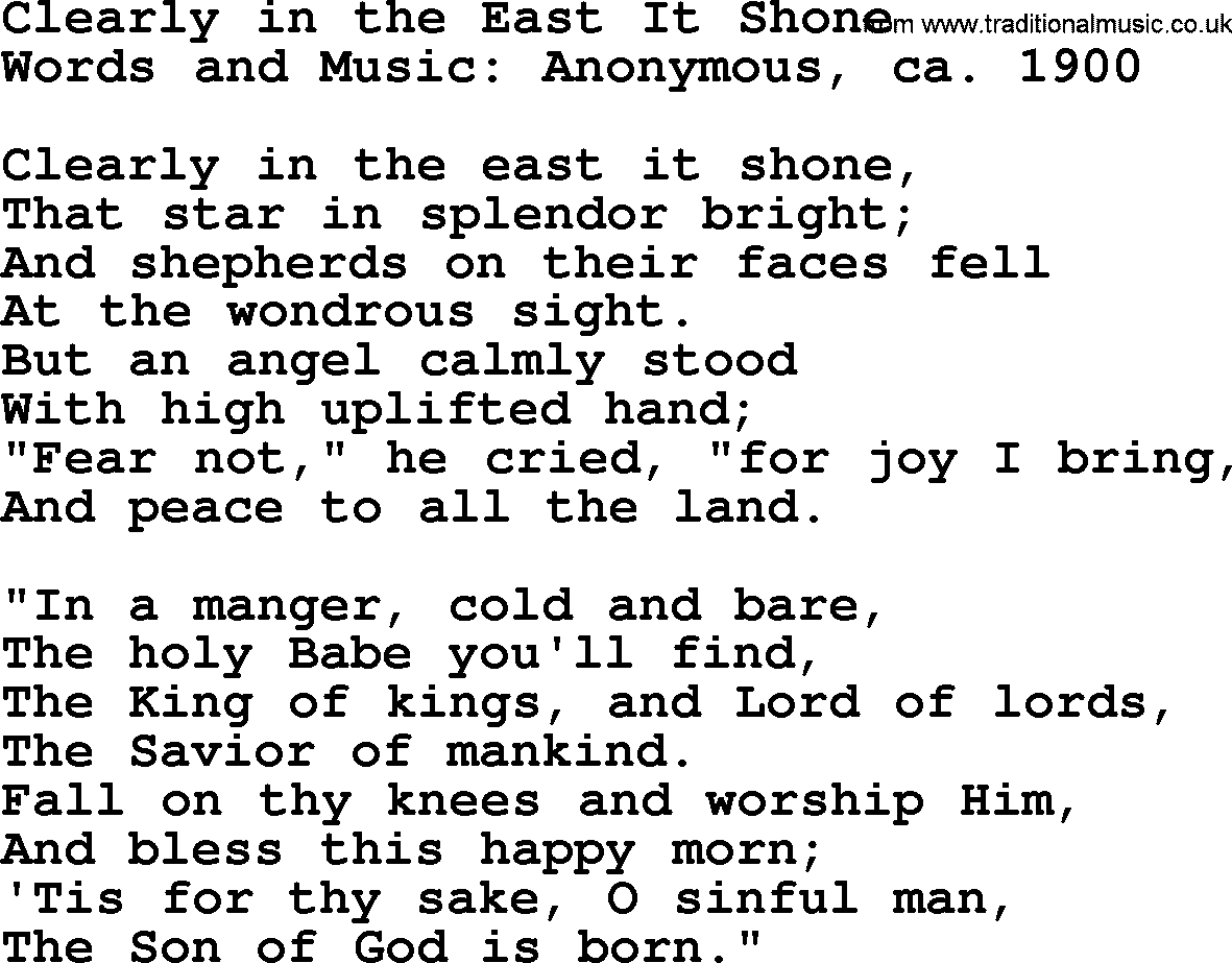 Hymns about Angels, Hymn: Clearly In The East It Shone.txt lyrics with PDF