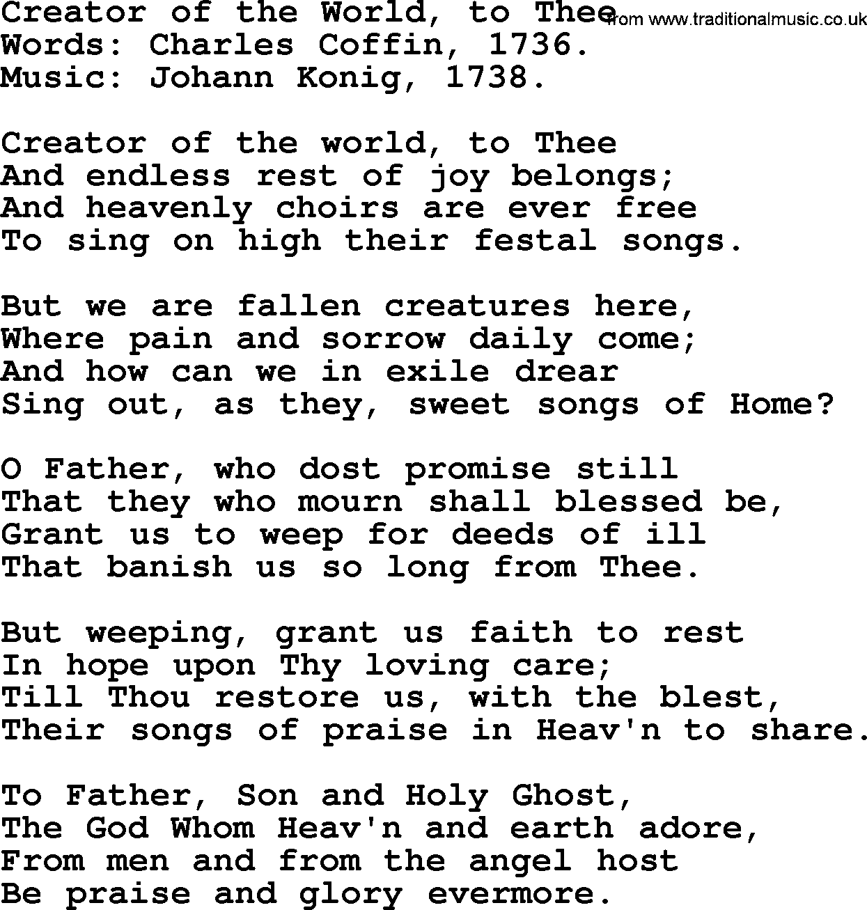 Hymns about Angels, Hymn: Creator Of The World, To Thee.txt lyrics with PDF