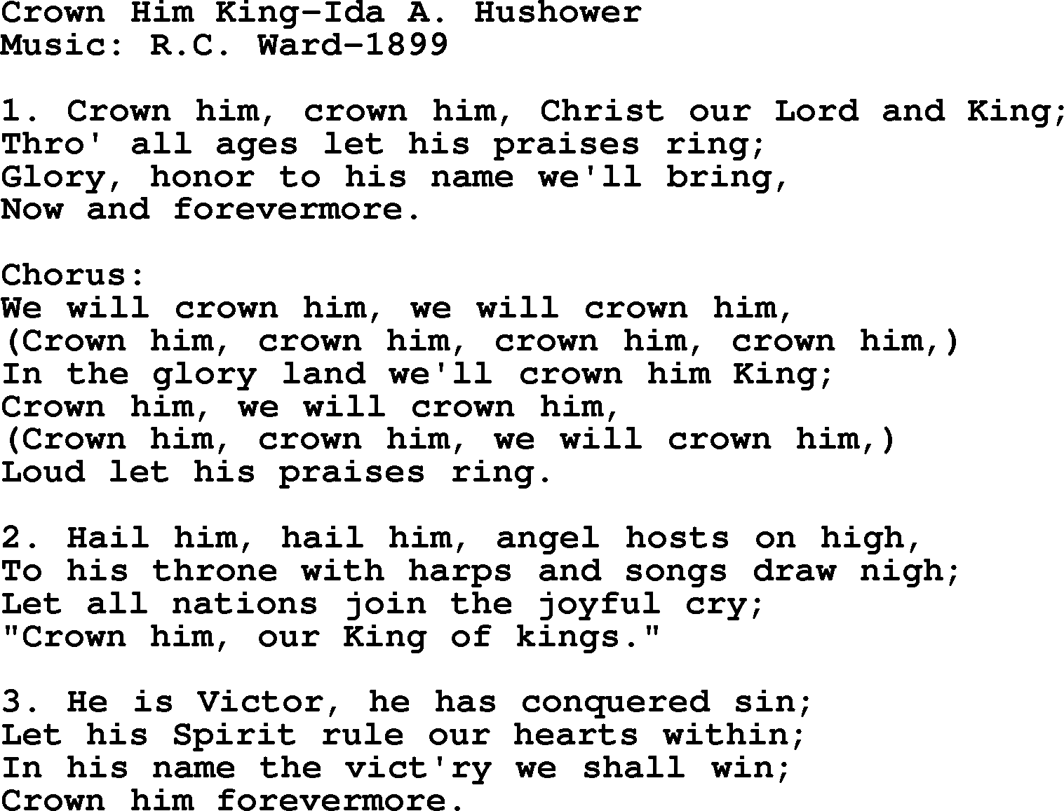 Hymns about Angels, Hymn: Crown Him King-ida A. Hushower.txt lyrics with PDF