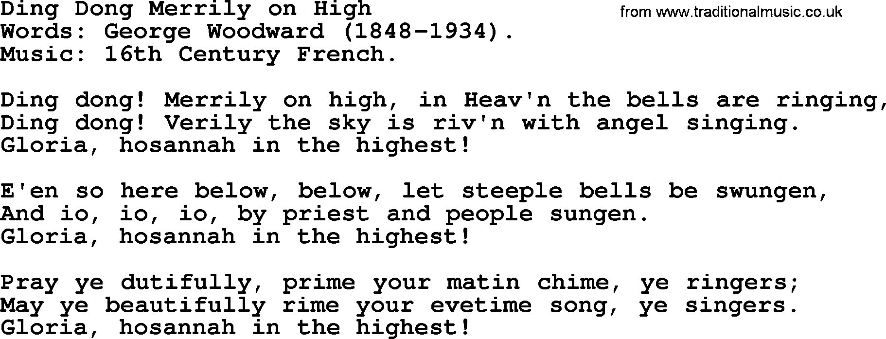Hymns about Angels, Hymn: Ding Dong Merrily On High.txt lyrics with PDF
