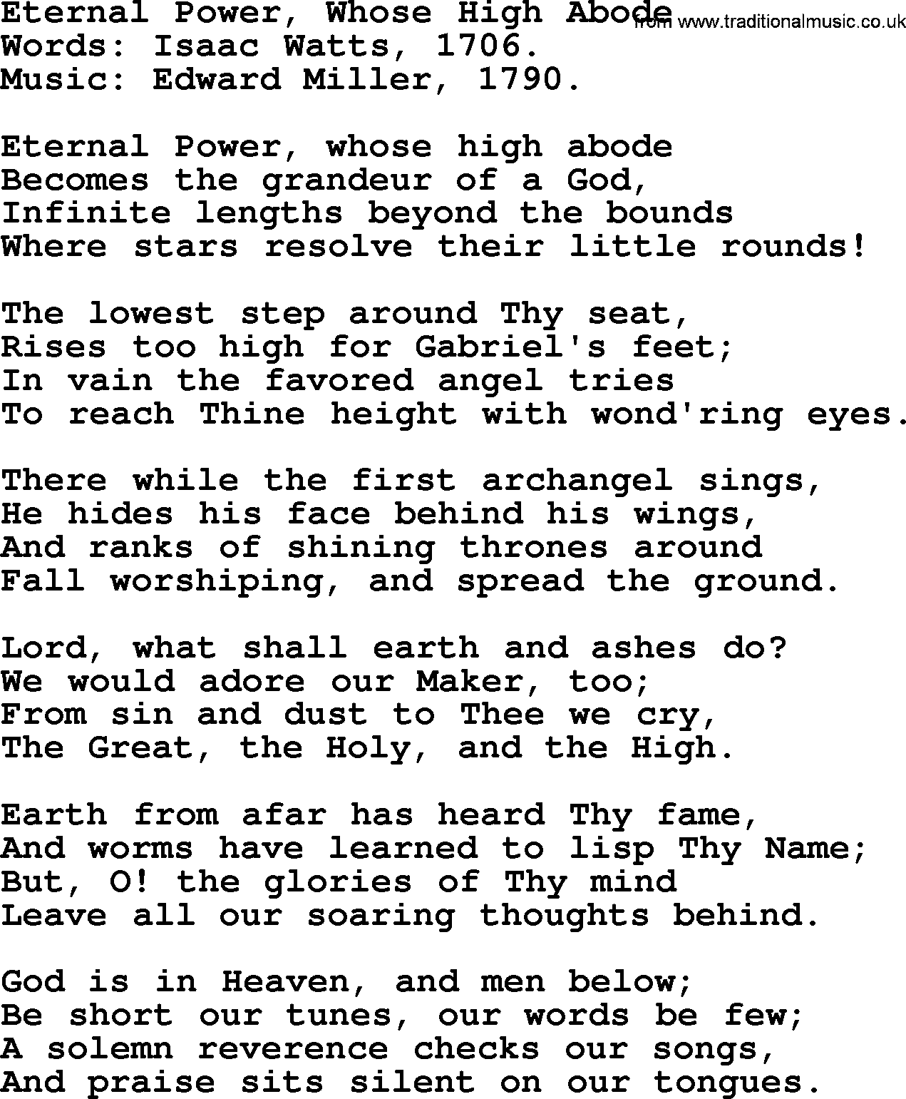 Hymns about Angels, Hymn: Eternal Power, Whose High Abode.txt lyrics with PDF