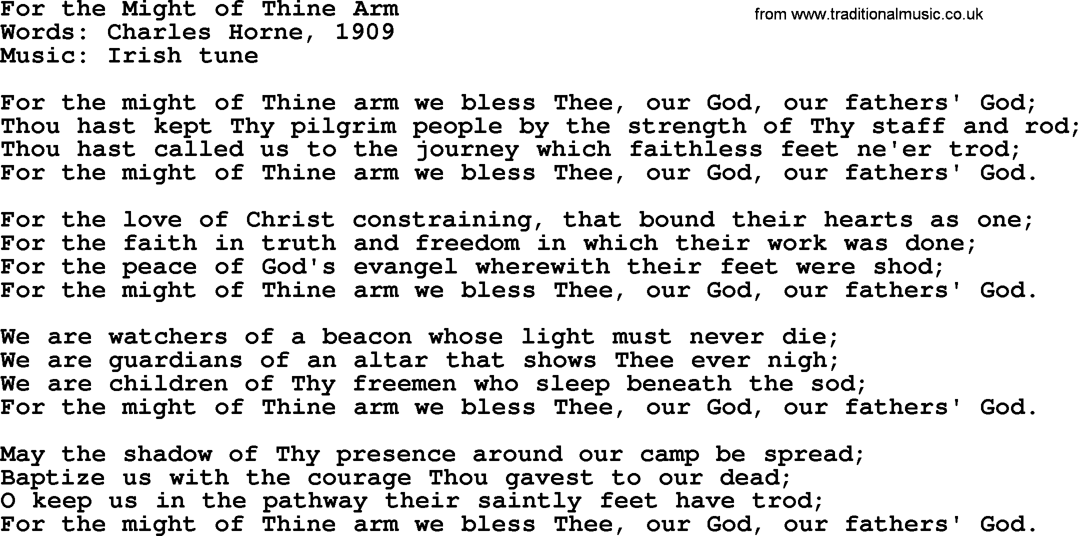 Hymns about Angels, Hymn: For The Might Of Thine Arm.txt lyrics with PDF