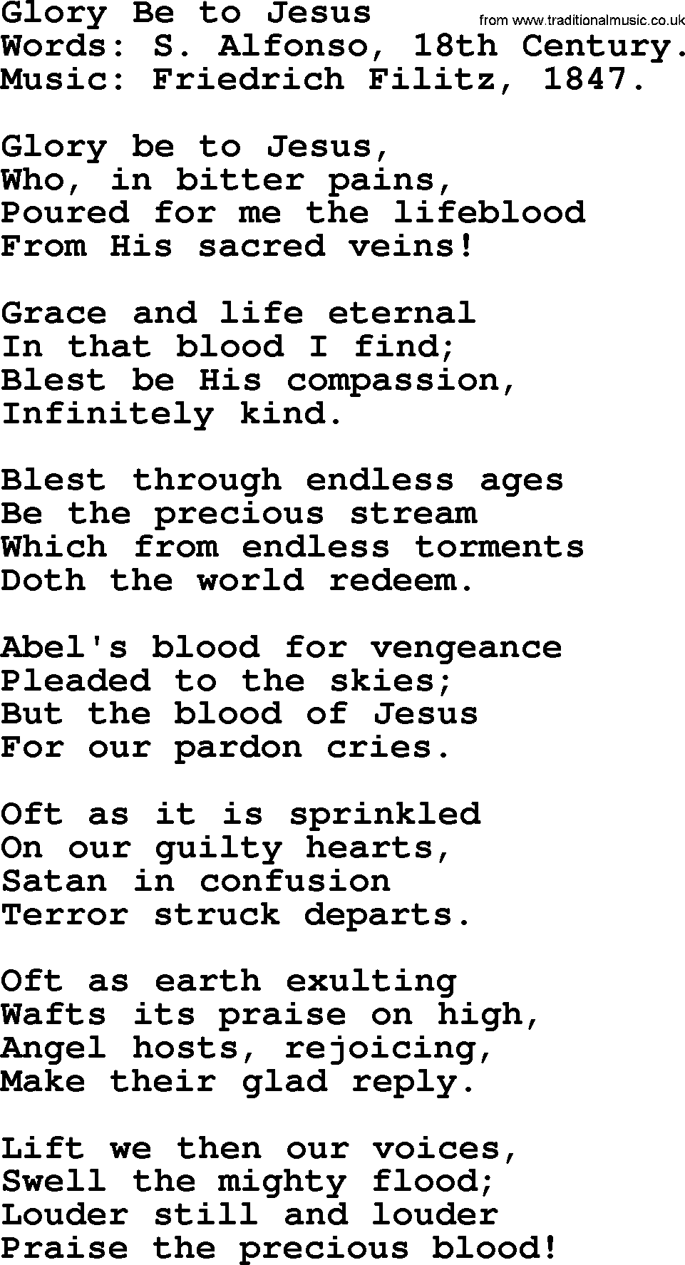 Hymns about Angels, Hymn: Glory Be To Jesus.txt lyrics with PDF