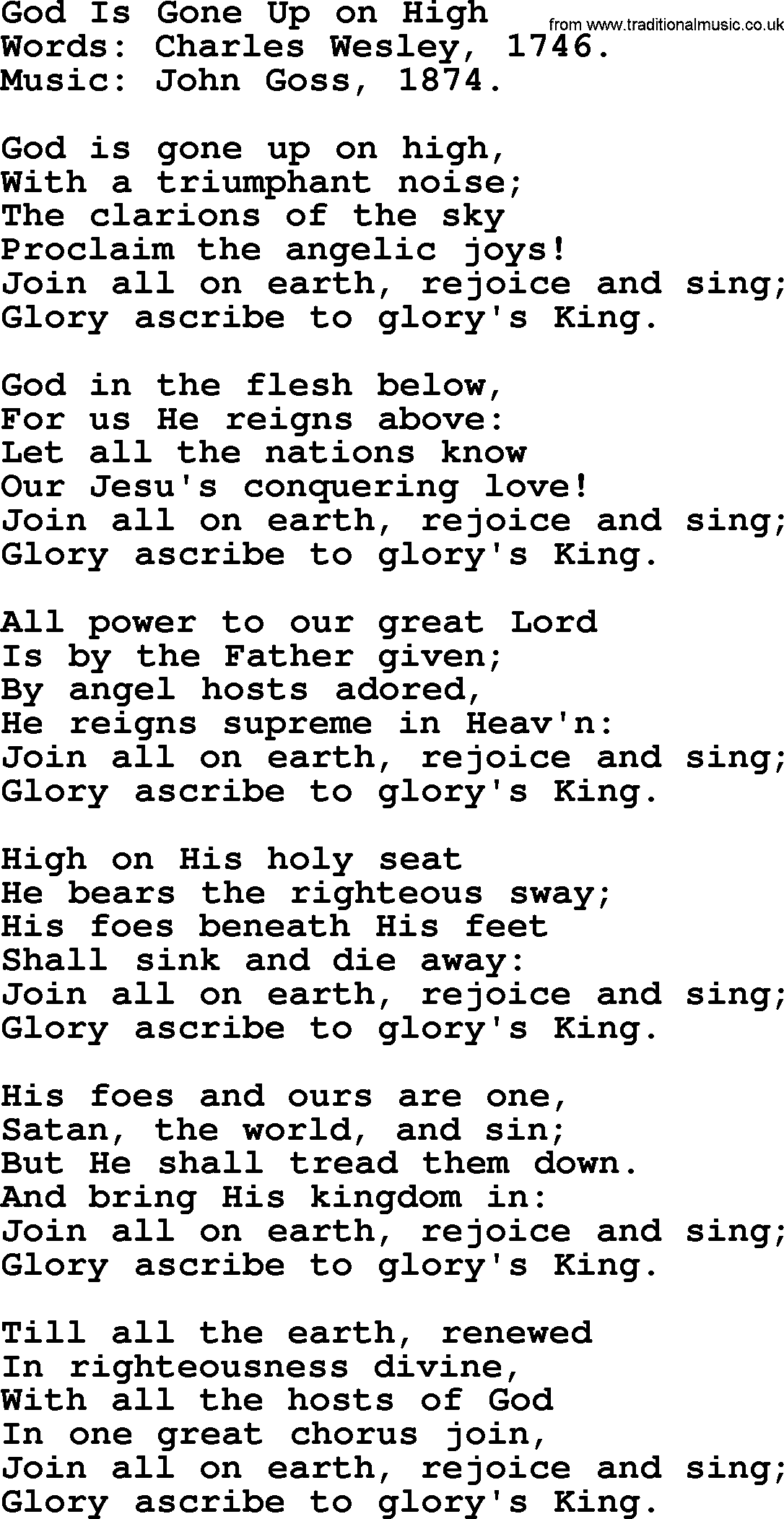 Hymns about Angels, Hymn: God Is Gone Up On High.txt lyrics with PDF