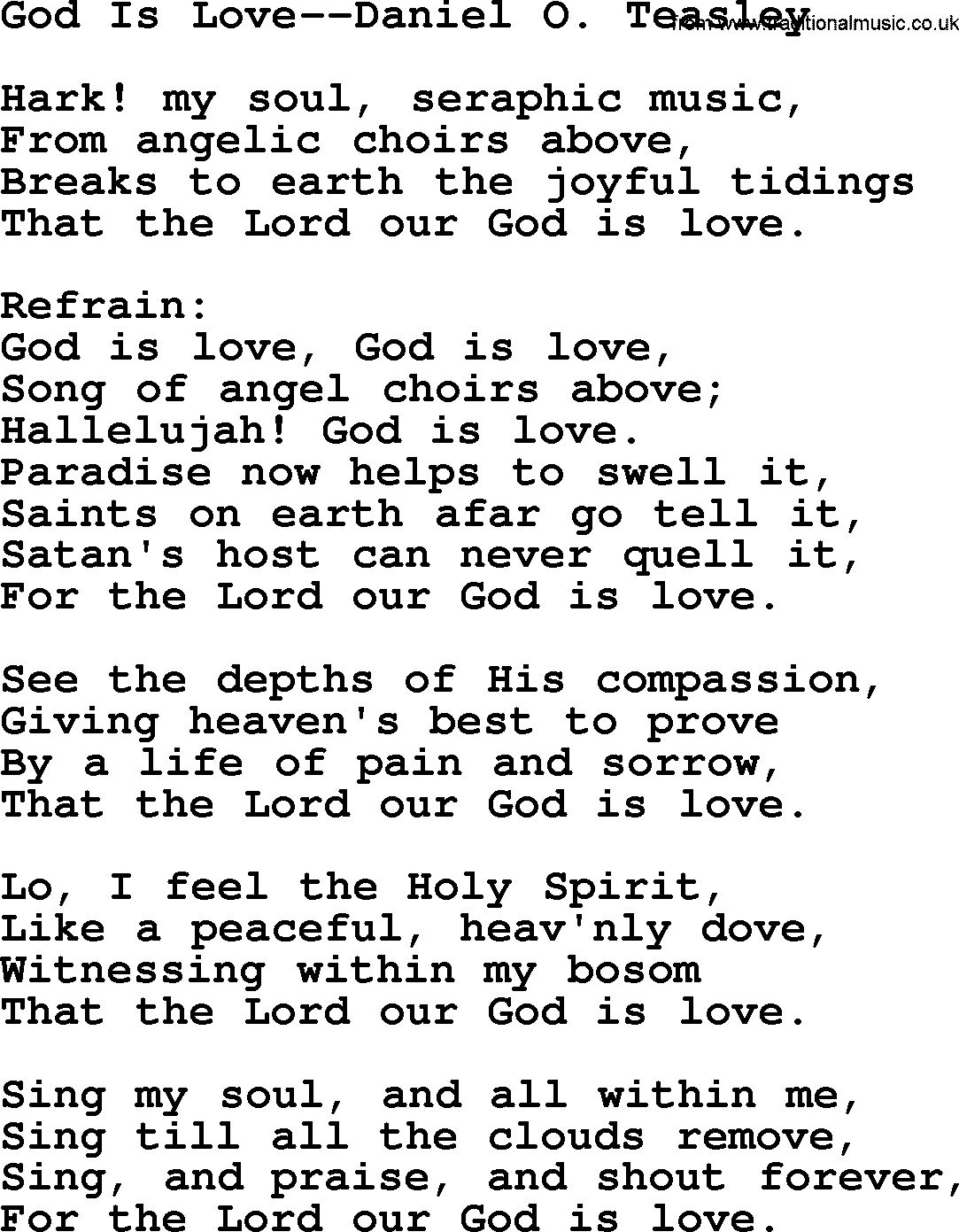 Hymns about Angels, Hymn: God Is Love--daniel O. Teasley.txt lyrics with PDF