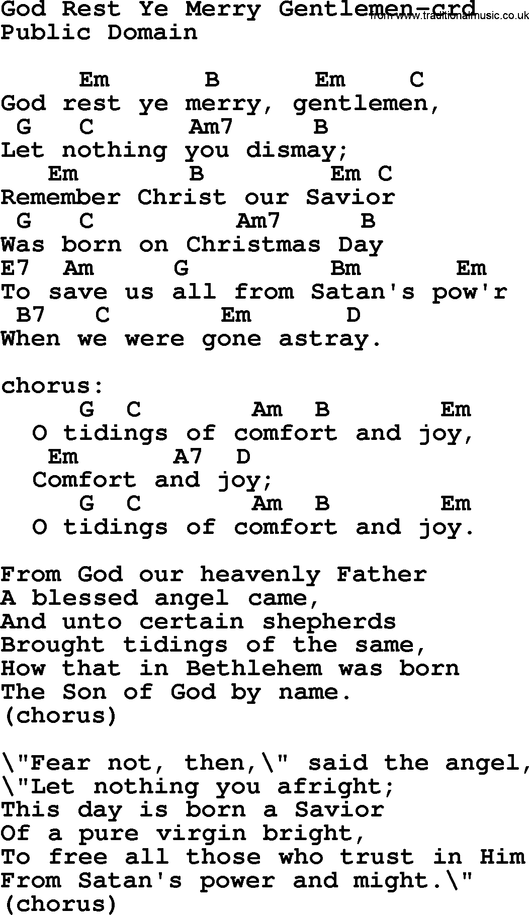Hymns about Angels, Hymn: God Rest Ye Merry Gentlemen, lyrics and Chords with PDF