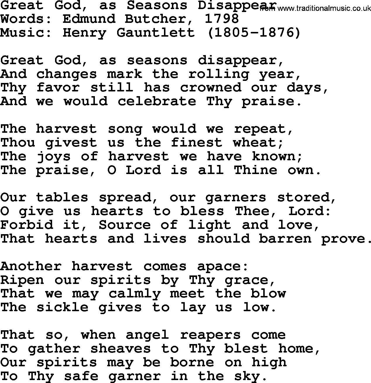 Hymns about Angels, Hymn: Great God, As Seasons Disappear.txt lyrics with PDF
