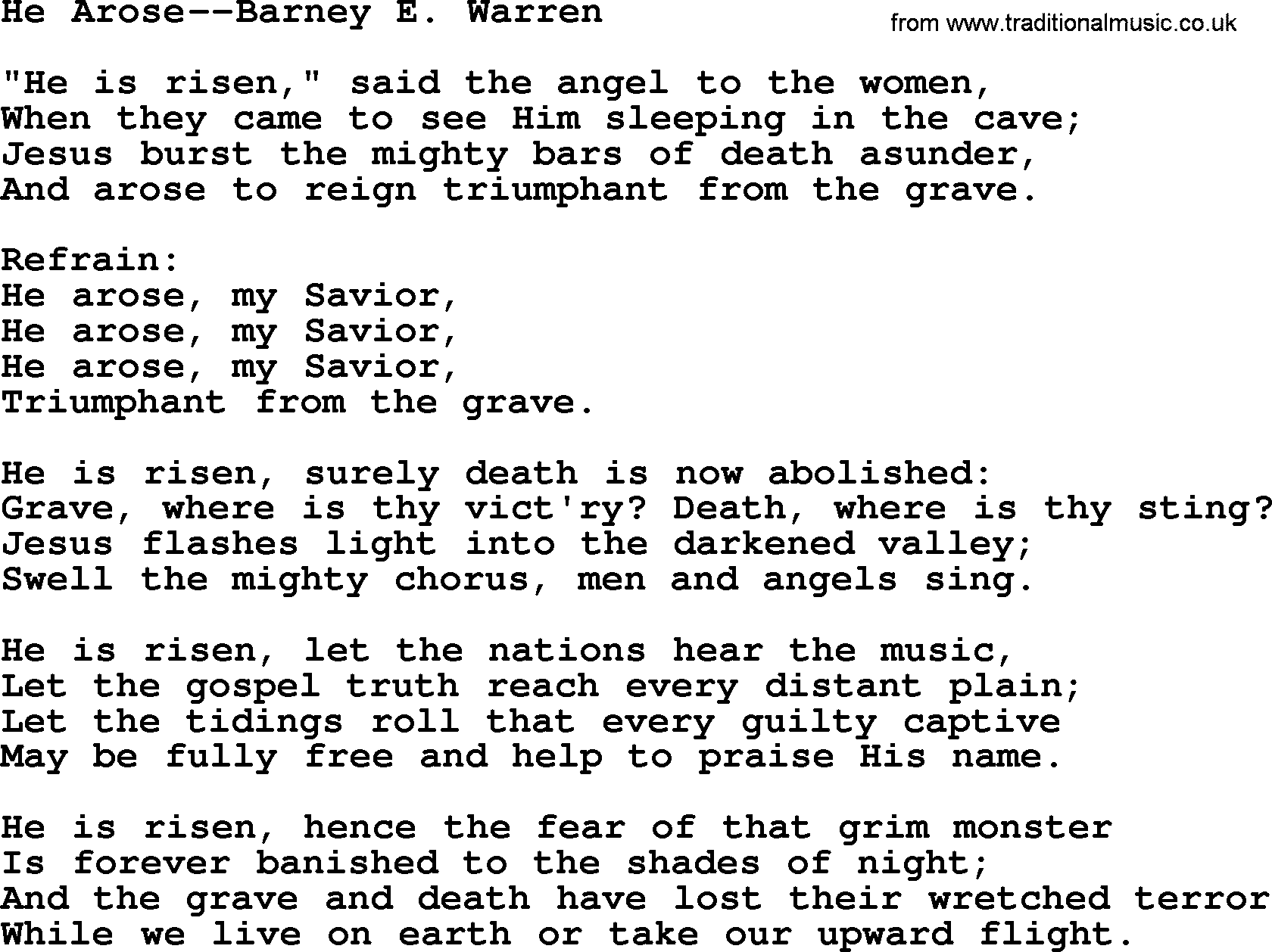 Hymns about Angels, Hymn: He Arose--barney E. Warren.txt lyrics with PDF