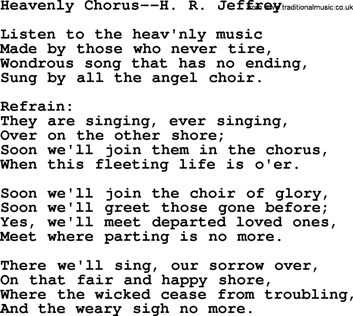 Hymns about Angels, Hymn: Heavenly Chorus--h. R. Jeffrey.txt lyrics with PDF