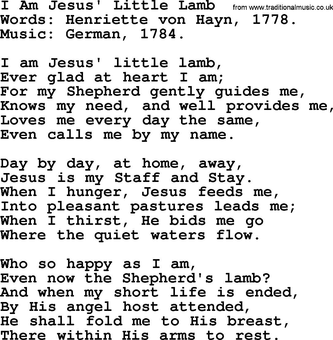 Hymns about Angels, Hymn: I Am Jesus' Little Lamb.txt lyrics with PDF