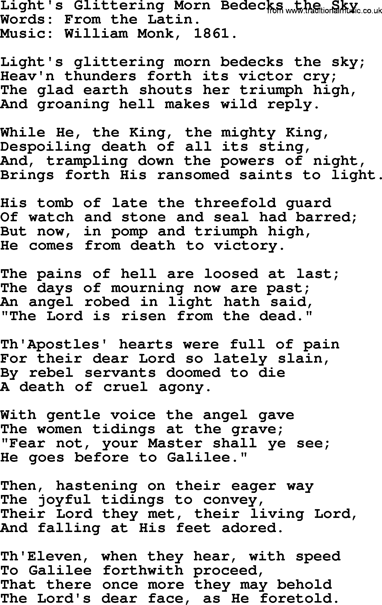 Hymns about Angels, Hymn: Light's Glittering Morn Bedecks The Sky.txt lyrics with PDF