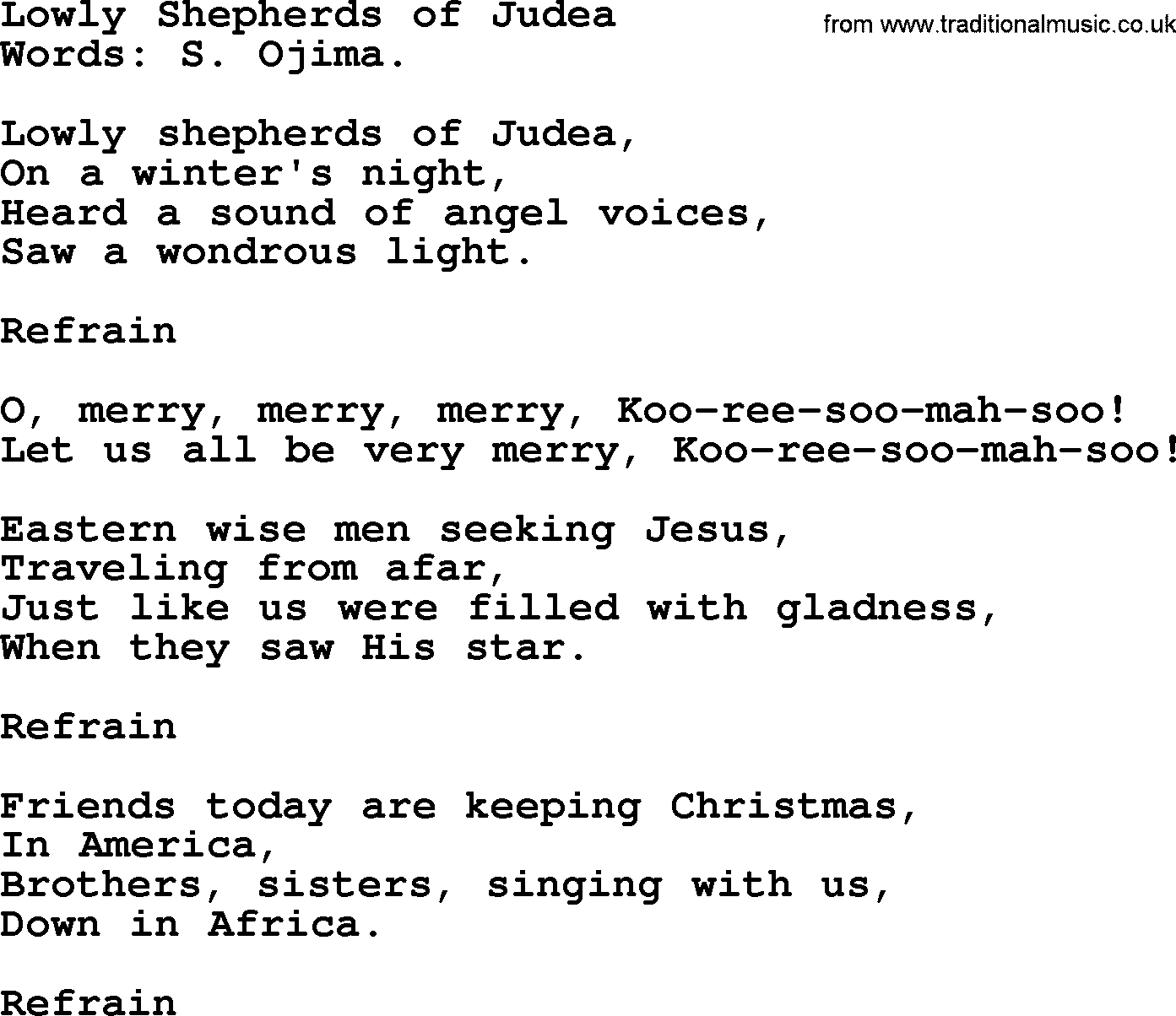 Hymns about Angels, Hymn: Lowly Shepherds Of Judea.txt lyrics with PDF
