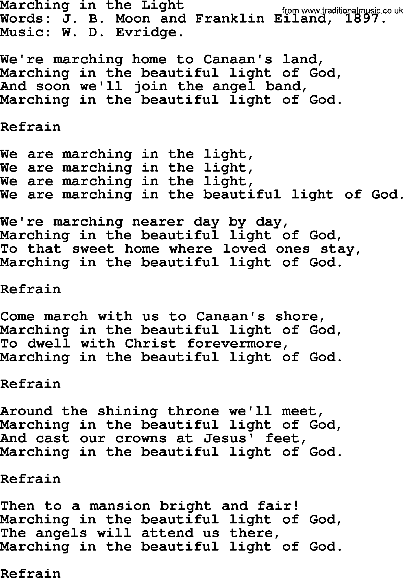 Hymns about Angels, Hymn: Marching In The Light.txt lyrics with PDF