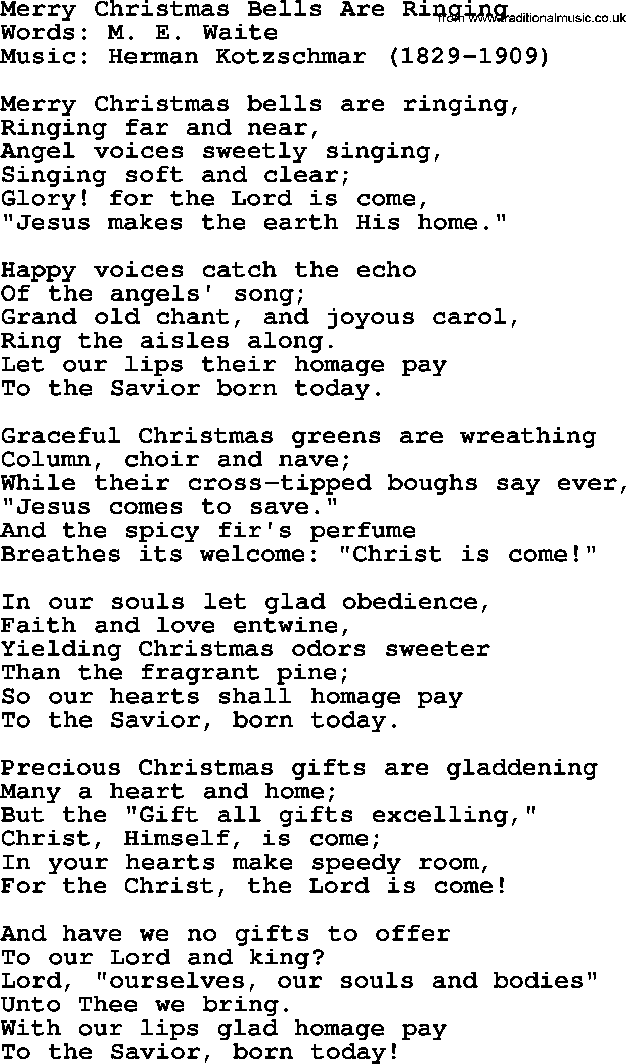Hymns about Angels, Hymn: Merry Christmas Bells Are Ringing.txt lyrics with PDF