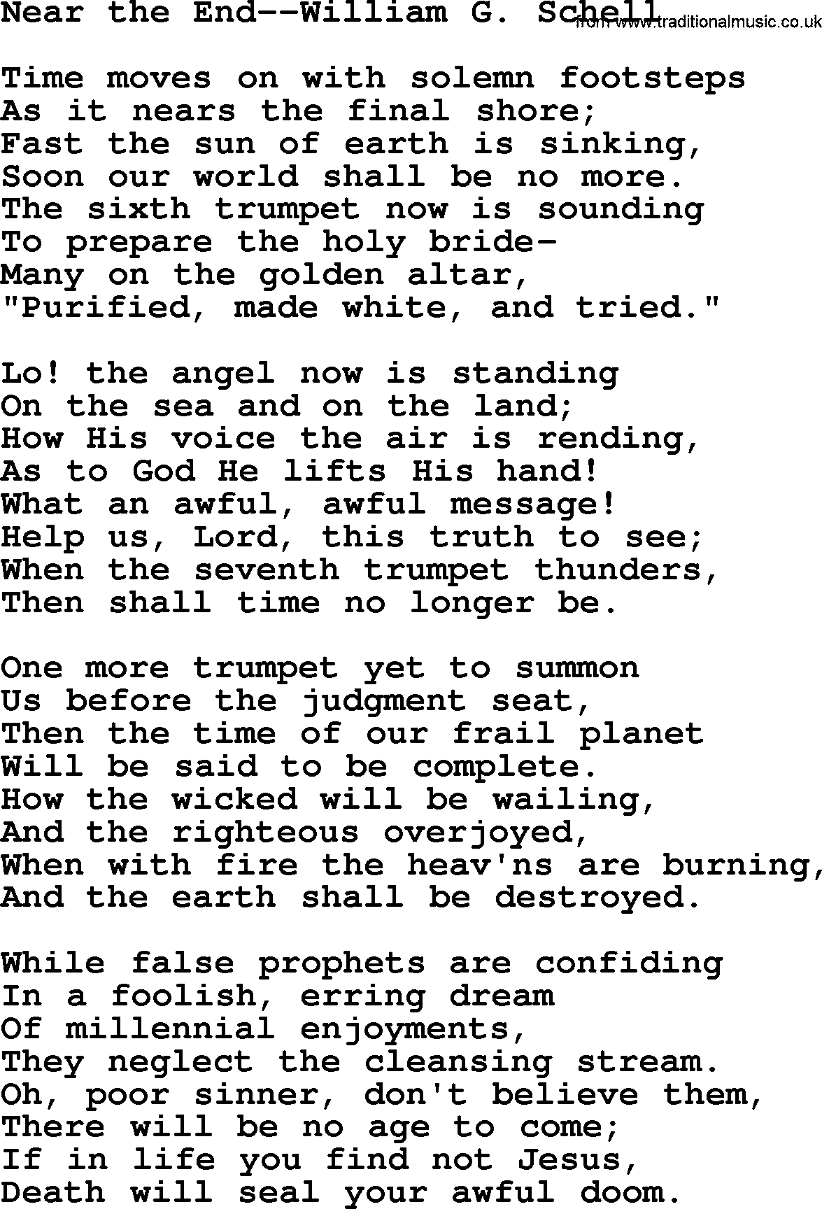 Hymns about Angels, Hymn: Near The End--william G. Schell.txt lyrics with PDF