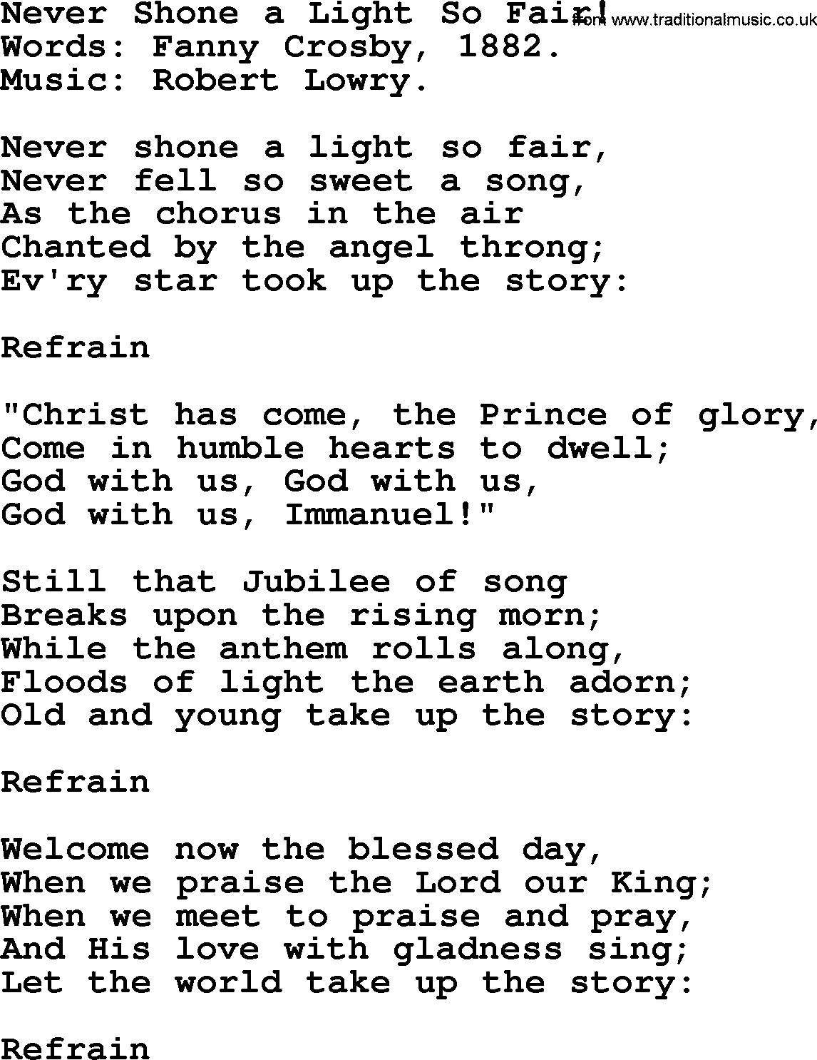 Hymns about Angels, Hymn: Never Shone A Light So Fair!.txt lyrics with PDF