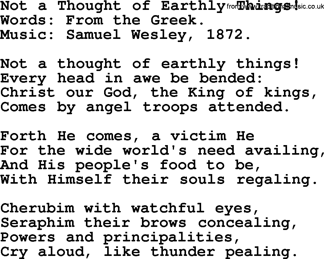 Hymns about Angels, Hymn: Not A Thought Of Earthly Things!.txt lyrics with PDF