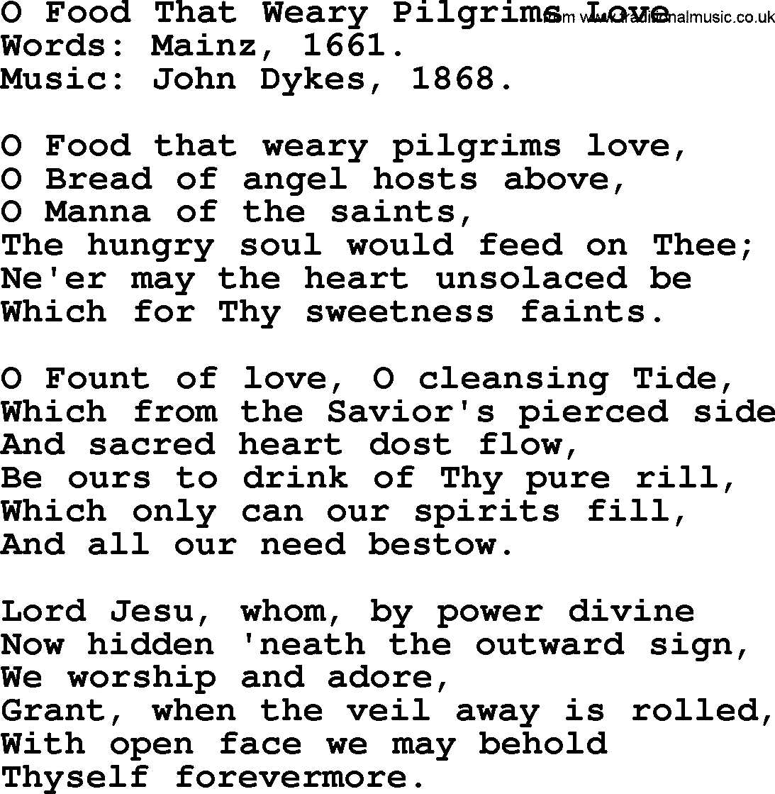 Hymns about Angels, Hymn: O Food That Weary Pilgrims Love.txt lyrics with PDF