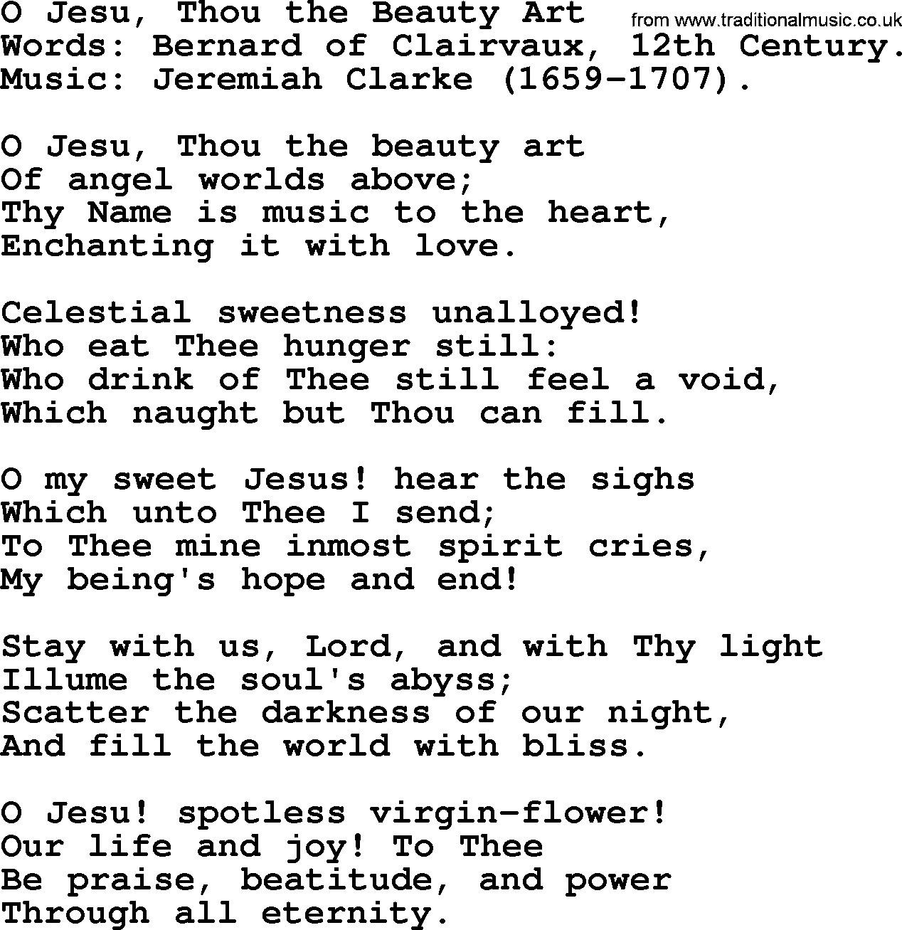 Hymns about Angels, Hymn: O Jesu, Thou The Beauty Art.txt lyrics with PDF