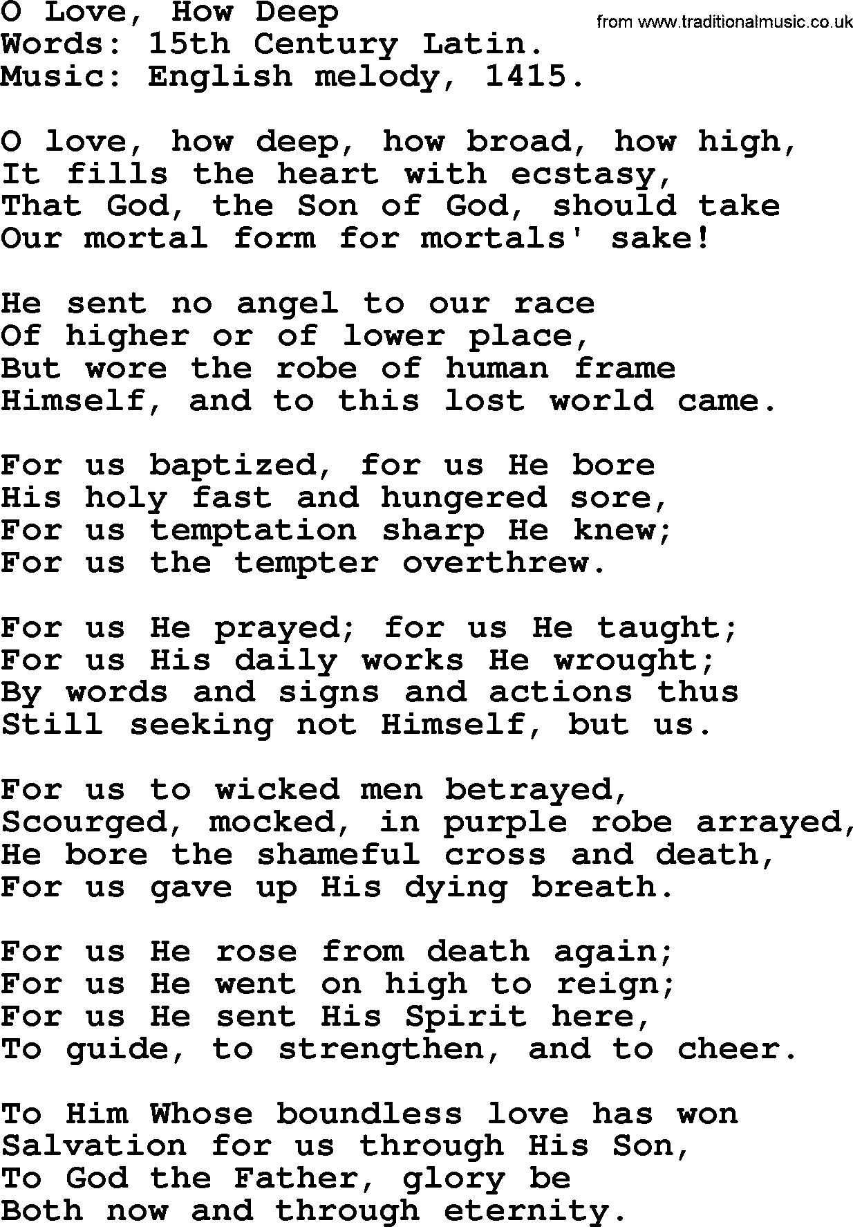 Hymns about Angels, Hymn: O Love, How Deep.txt lyrics with PDF