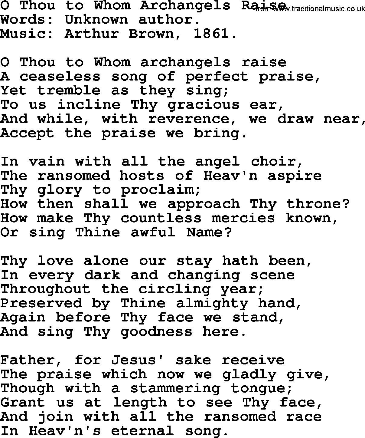 Hymns about Angels, Hymn: O Thou To Whom Archangels Raise.txt lyrics with PDF