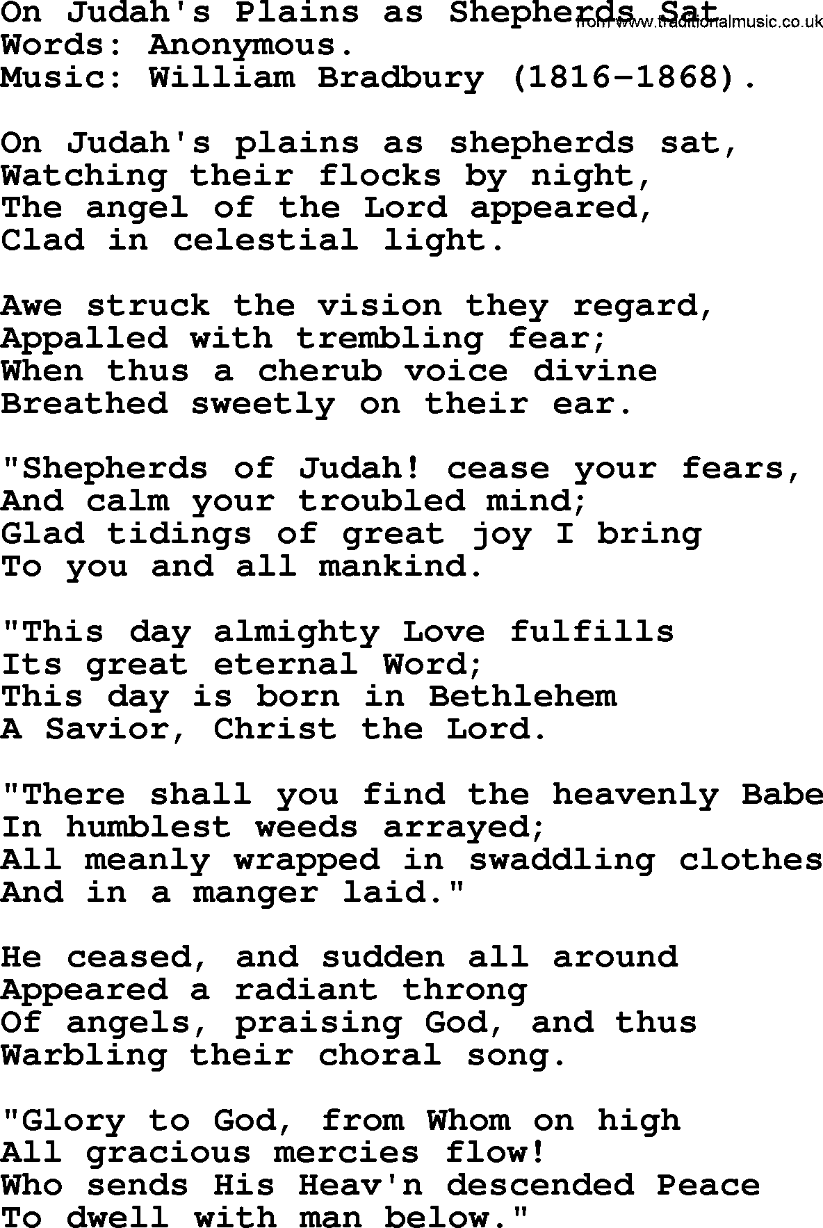 Hymns about Angels, Hymn: On Judah's Plains As Shepherds Sat.txt lyrics with PDF