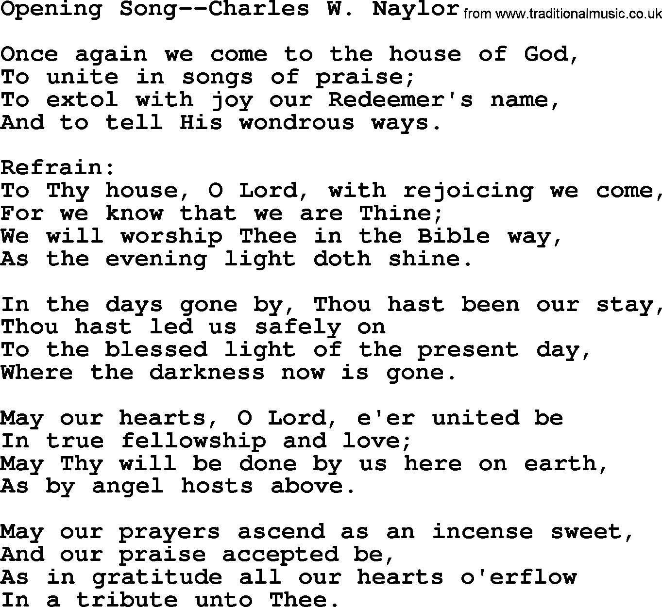 Hymns about Angels, Hymn: Opening Song--charles W. Naylor.txt lyrics with PDF