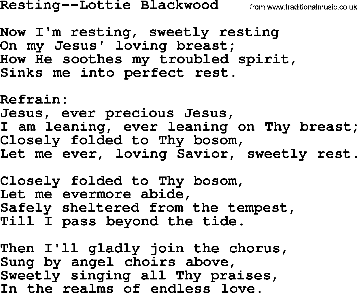 Hymns about Angels, Hymn: Resting--lottie Blackwood.txt lyrics with PDF