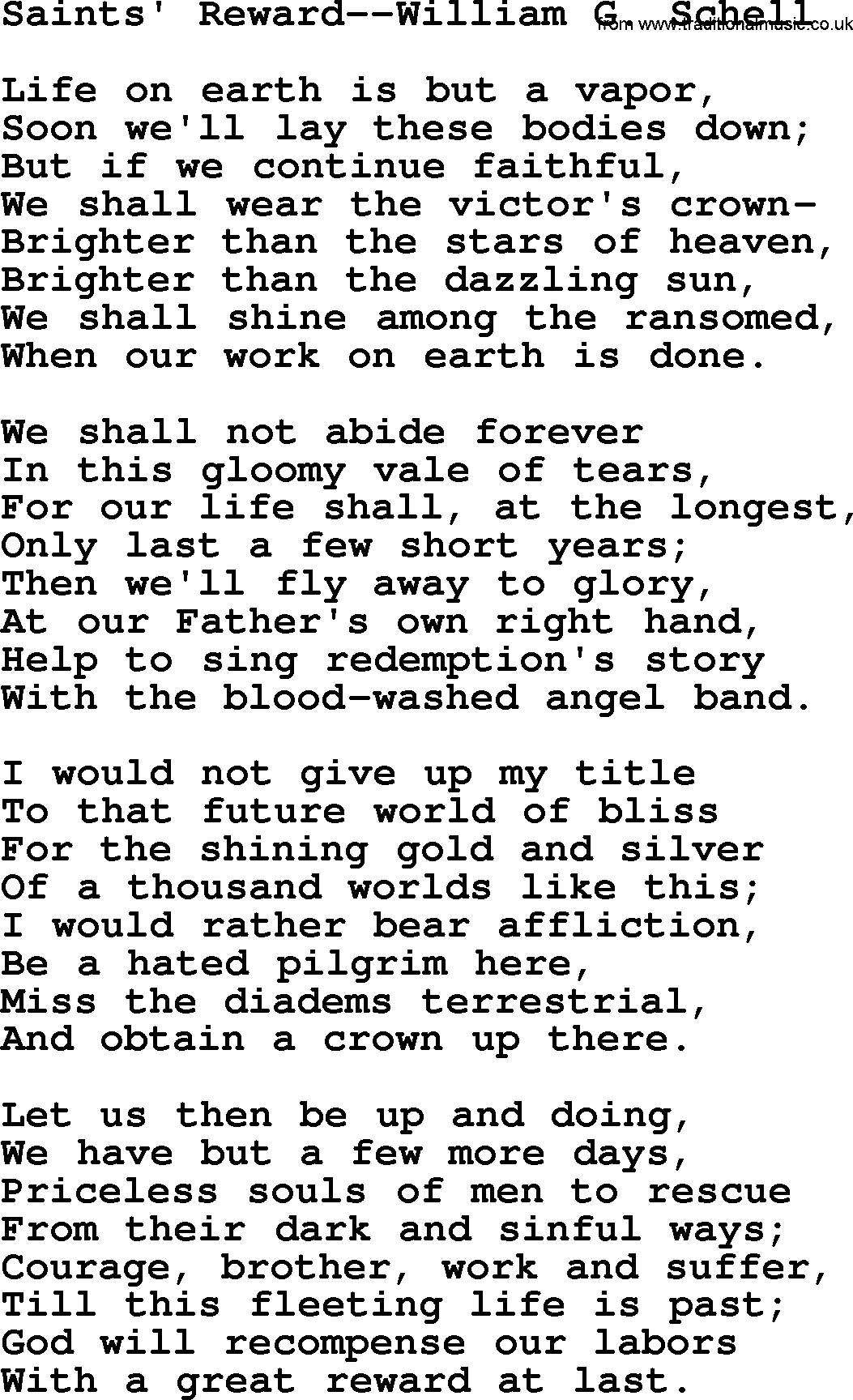 Hymns about Angels, Hymn: Saints' Reward--william G. Schell.txt lyrics with PDF