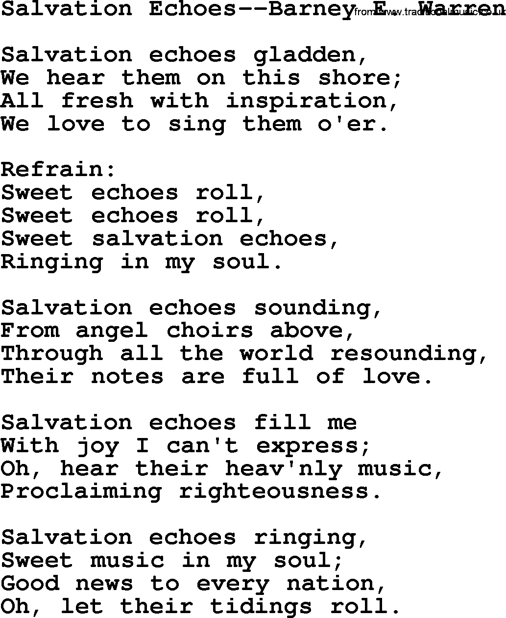 Hymns about Angels, Hymn: Salvation Echoes--barney E. Warren.txt lyrics with PDF