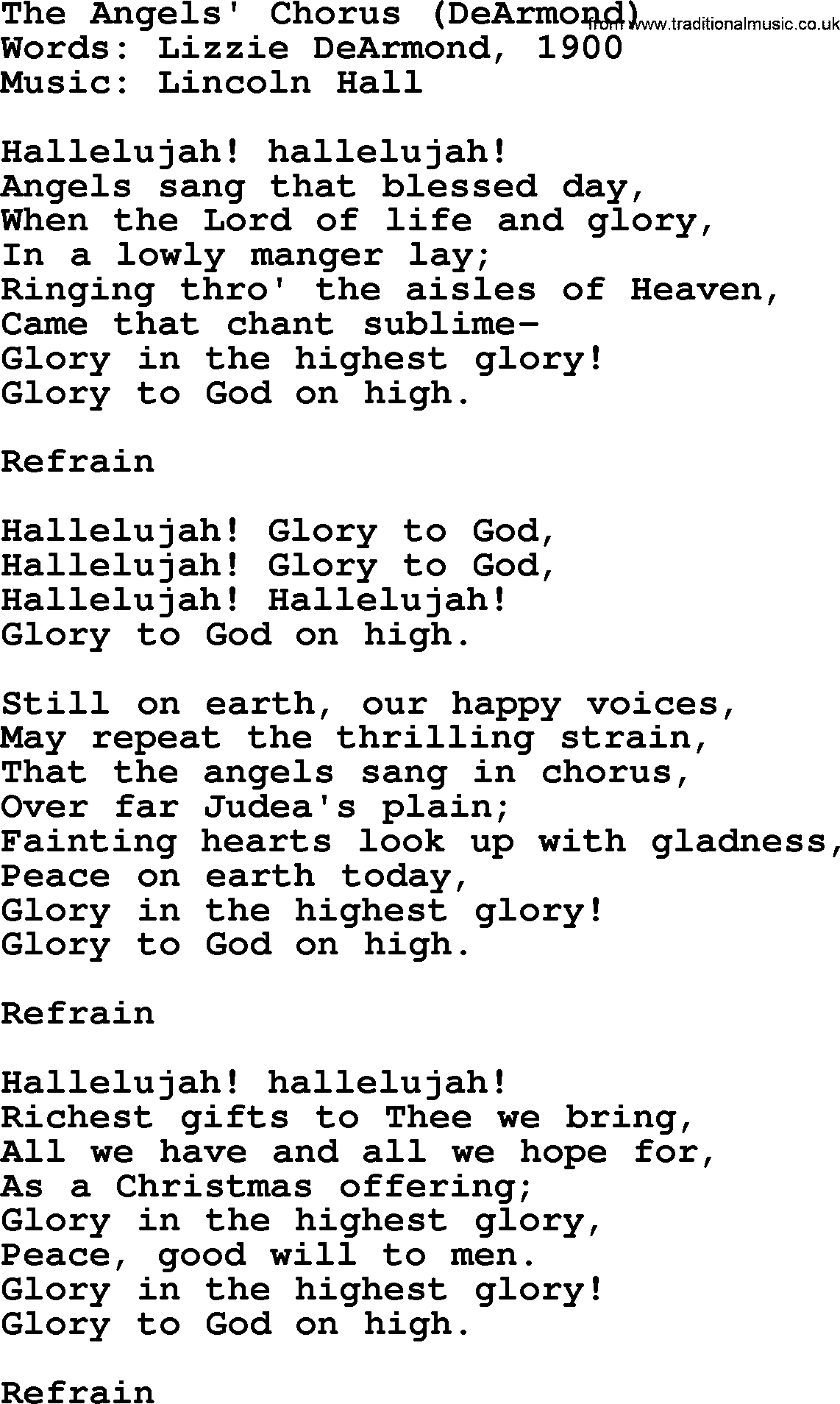 Hymns about Angels, Hymn: The Angels' Chorus (dearmond).txt lyrics with PDF
