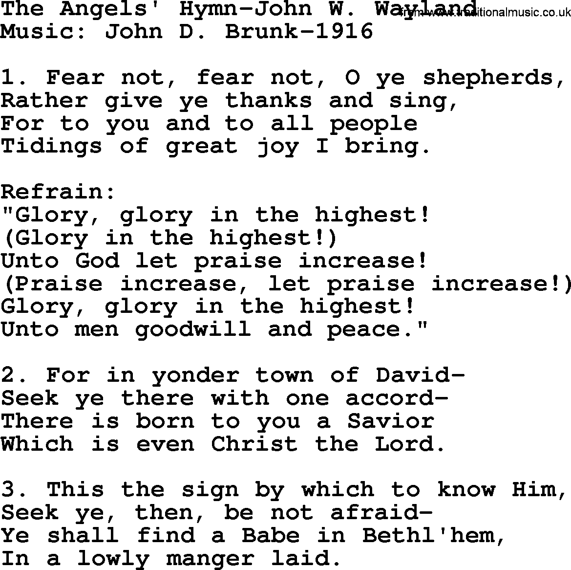Hymns about Angels, Hymn: The Angels' Hymn-john W. Wayland.txt lyrics with PDF