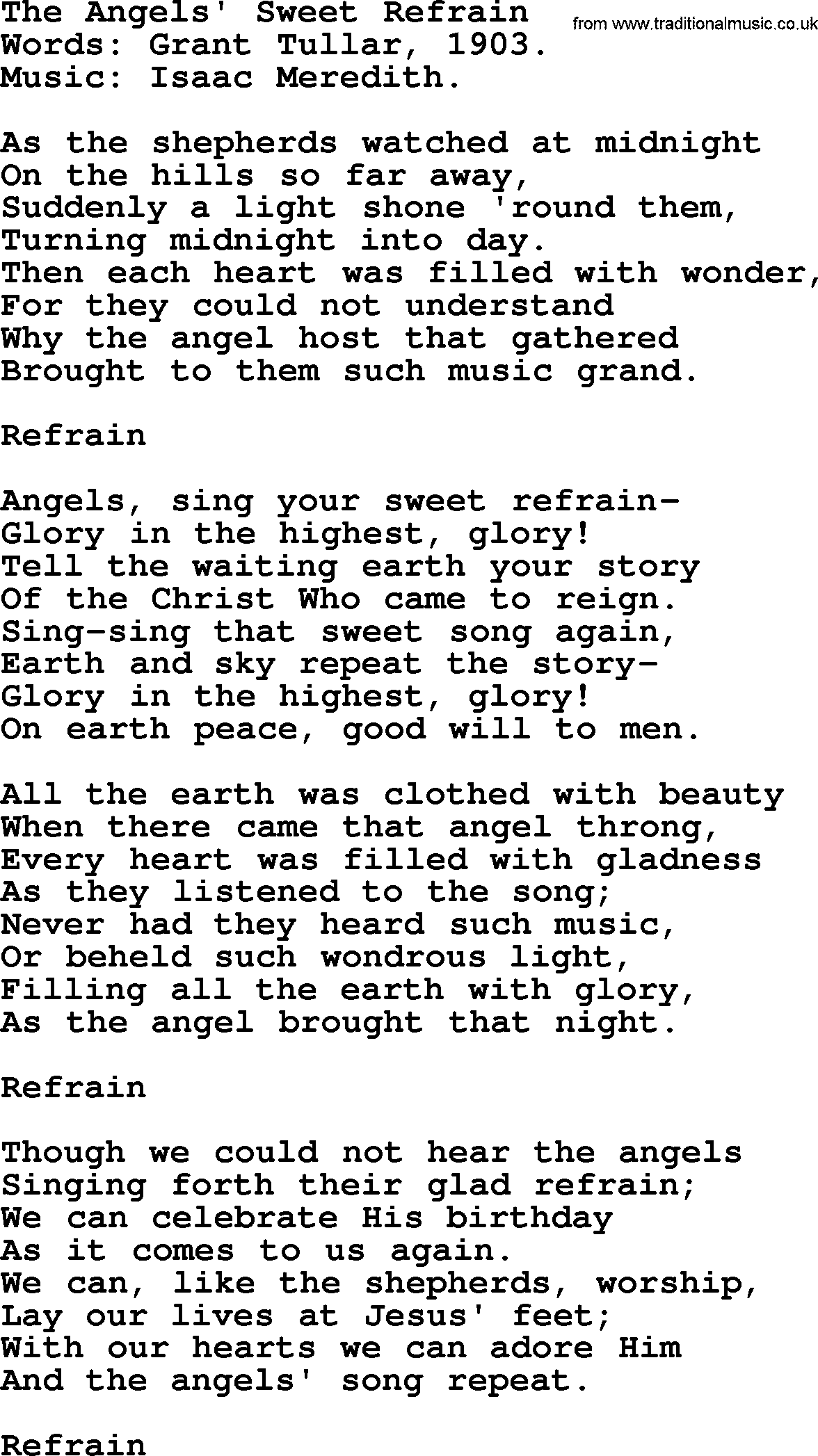 Hymns about Angels, Hymn: The Angels' Sweet Refrain.txt lyrics with PDF