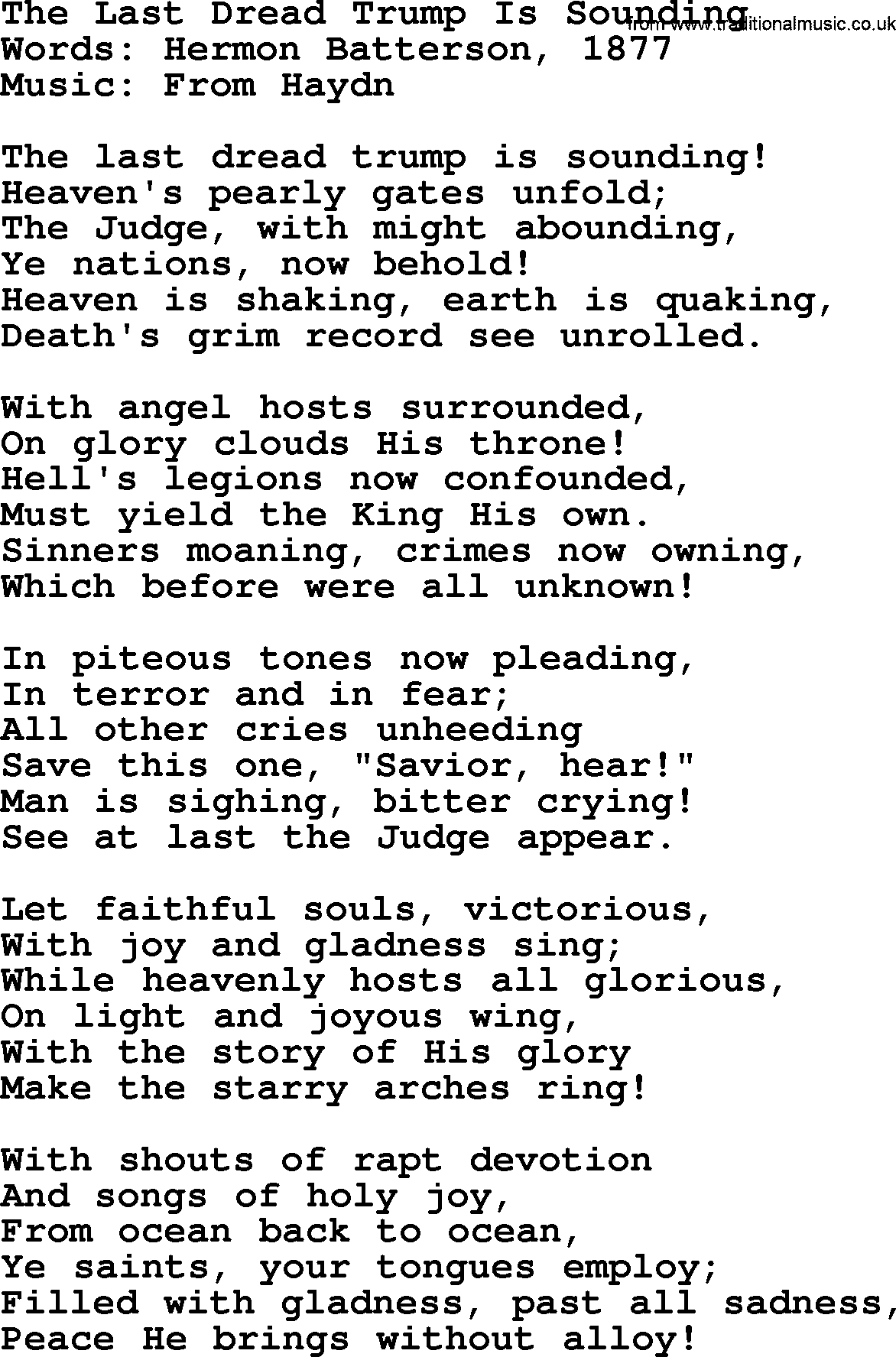 Hymns about Angels, Hymn: The Last Dread Trump Is Sounding.txt lyrics with PDF