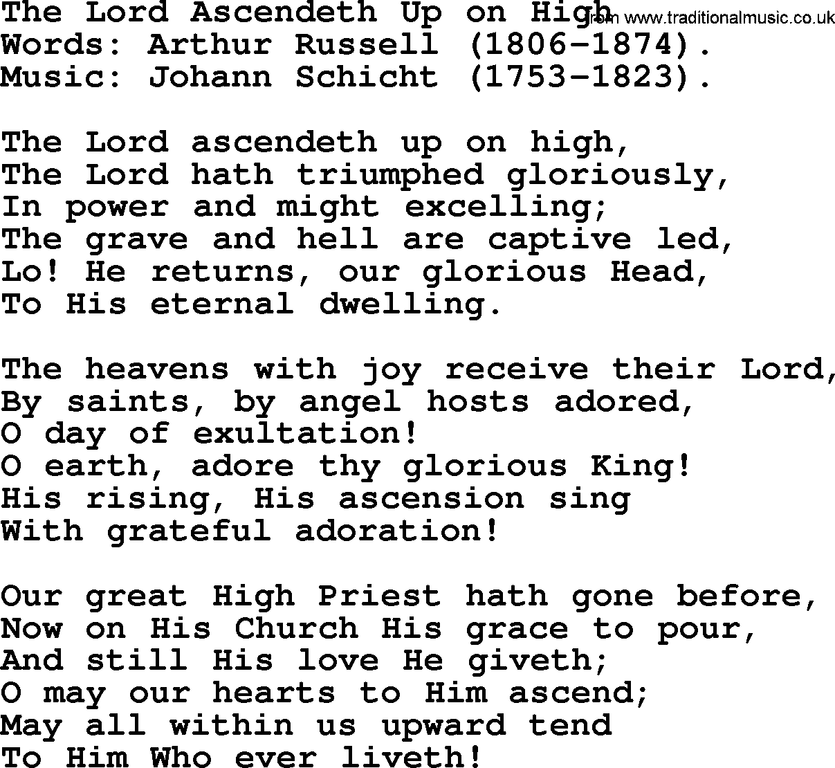 Hymns about Angels, Hymn: The Lord Ascendeth Up On High.txt lyrics with PDF