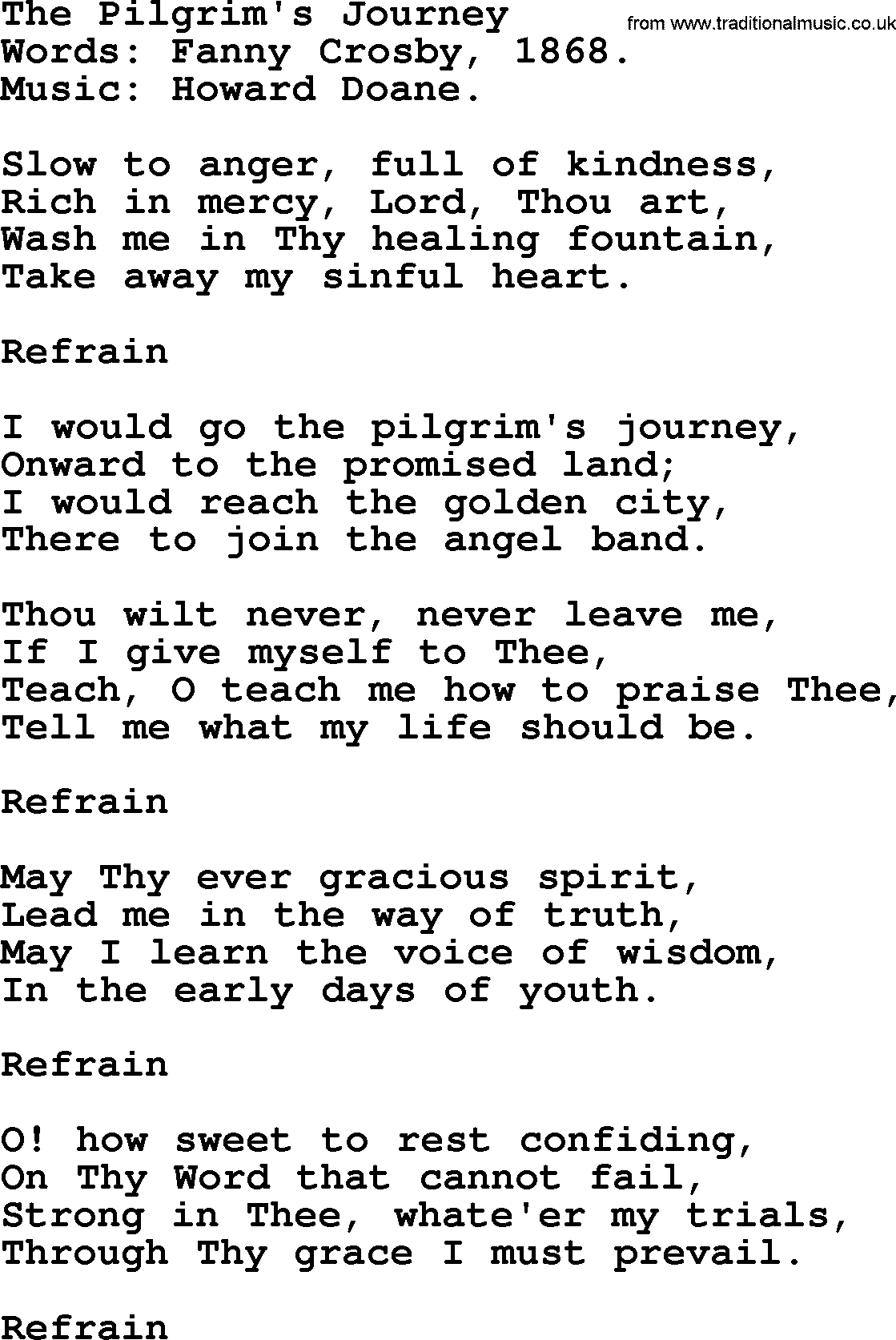 Hymns about Angels, Hymn: The Pilgrim's Journey.txt lyrics with PDF