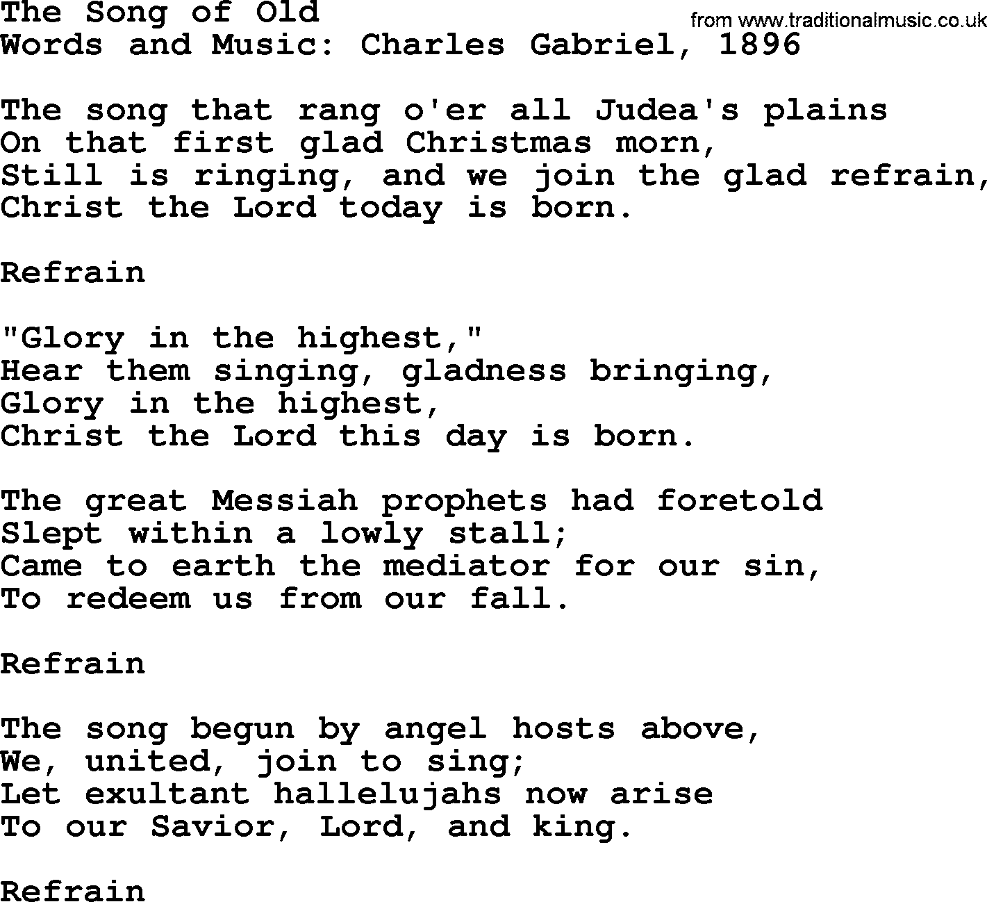Hymns about Angels, Hymn: The Song Of Old.txt lyrics with PDF