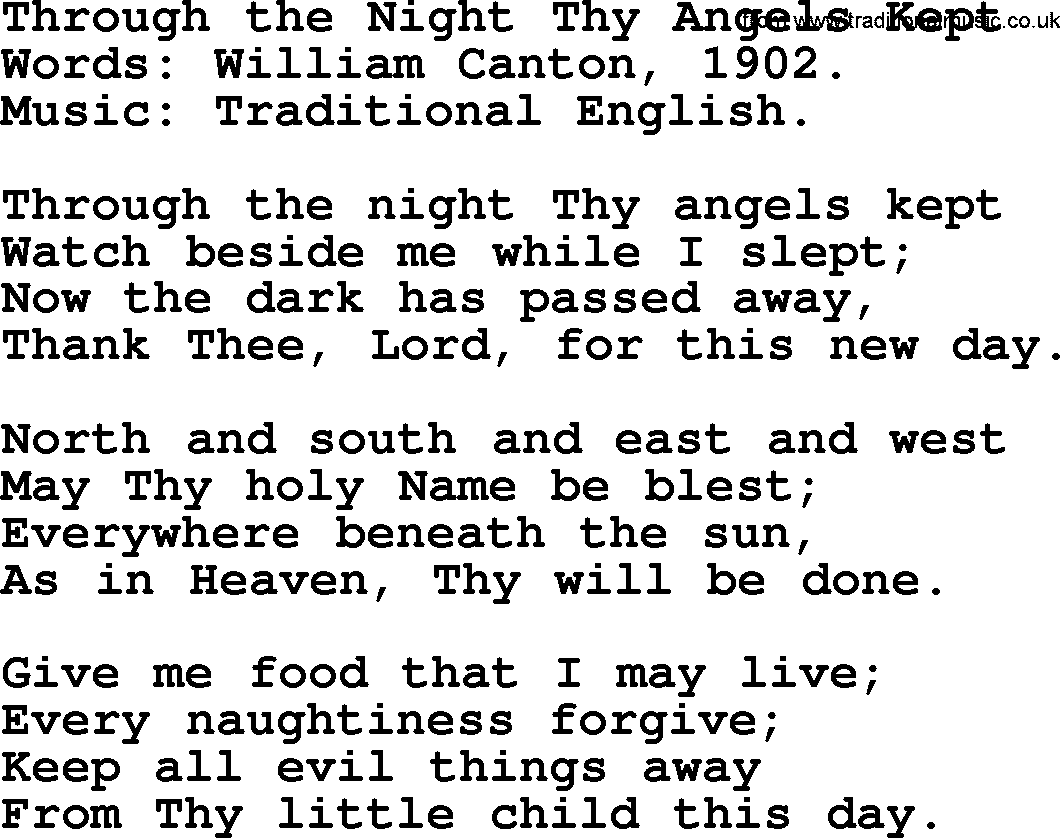 Hymns about Angels, Hymn: Through The Night Thy Angels Kept.txt lyrics with PDF