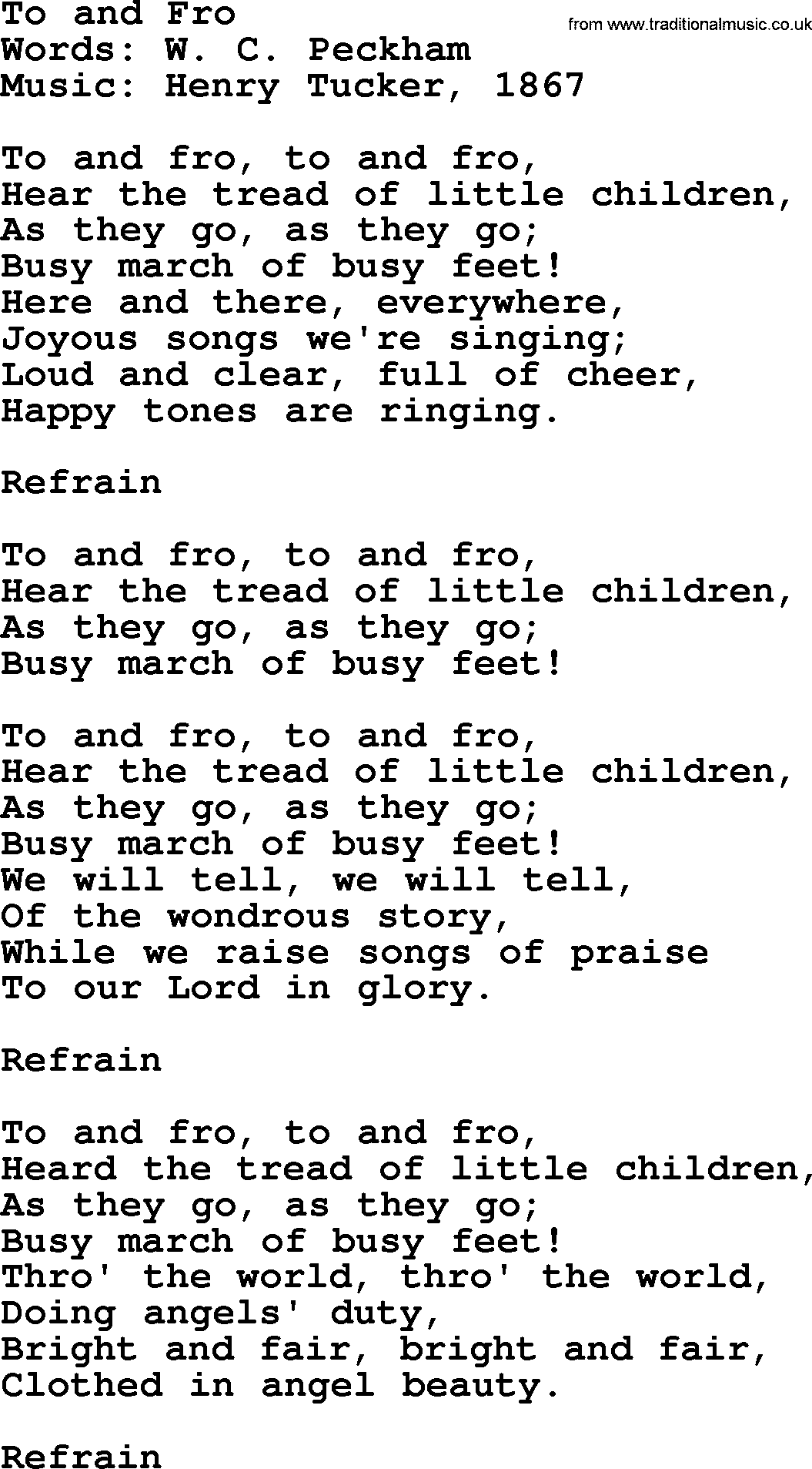 Hymns about Angels, Hymn: To And Fro.txt lyrics with PDF