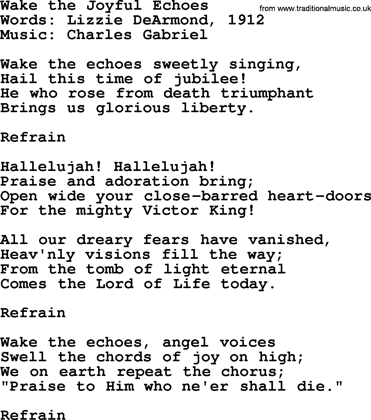 Hymns about Angels, Hymn: Wake The Joyful Echoes.txt lyrics with PDF