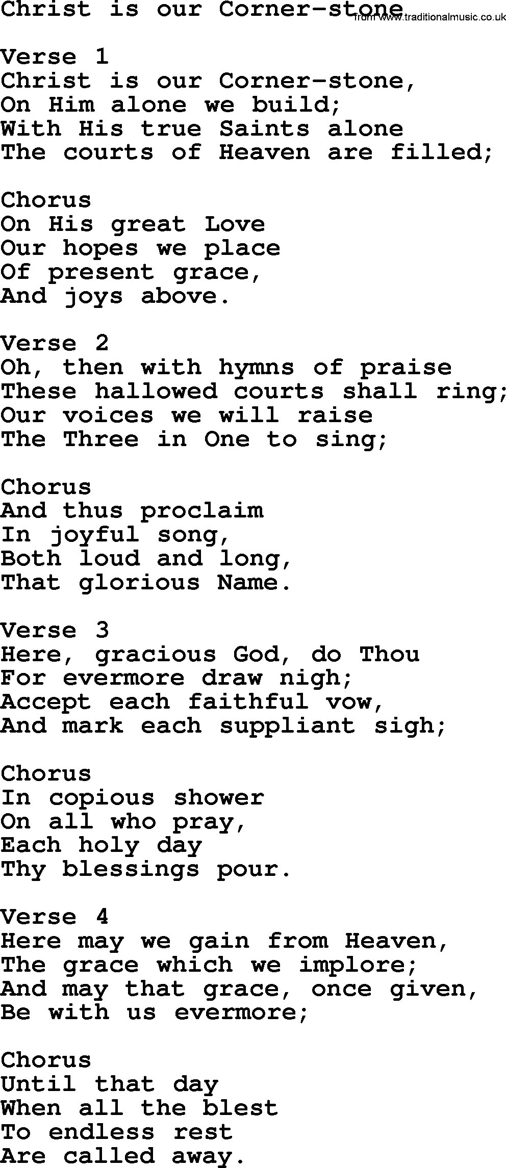 Apostolic and Pentecostal Hymns and Gospel Songs, Hymn: Christ Is Our Corner-stone, Christian lyrics and PDF