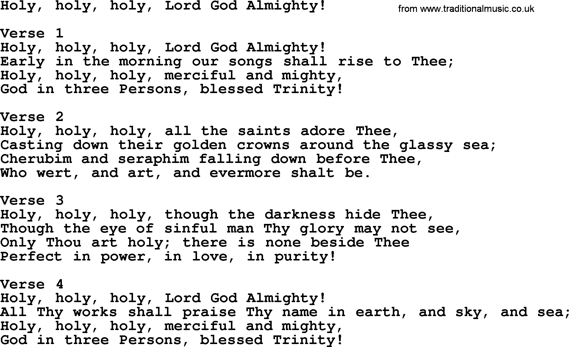 Apostolic and Pentecostal Hymns and Gospel Songs, Hymn: Holy, Holy, Holy, Lord God Almighty!, Christian lyrics and PDF