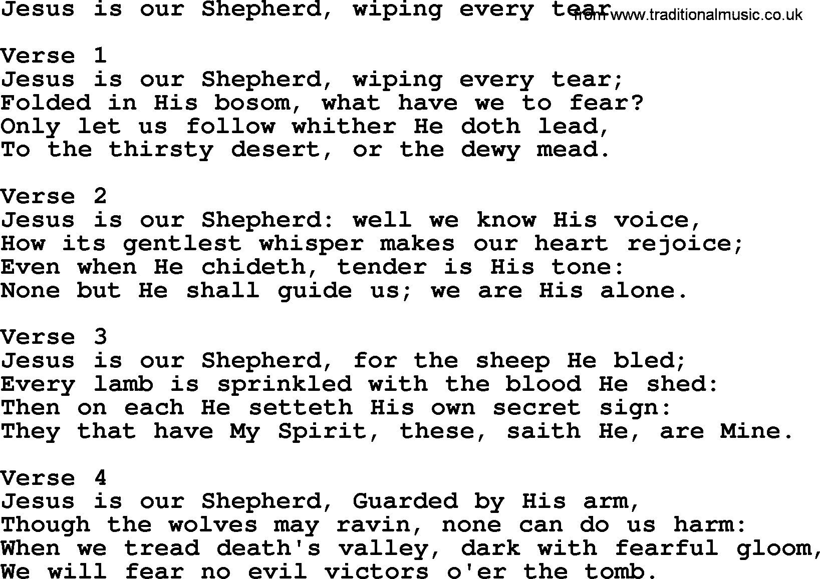Apostolic and Pentecostal Hymns and Gospel Songs, Hymn: Jesus Is Our Shepherd, Wiping Every Tear, Christian lyrics and PDF