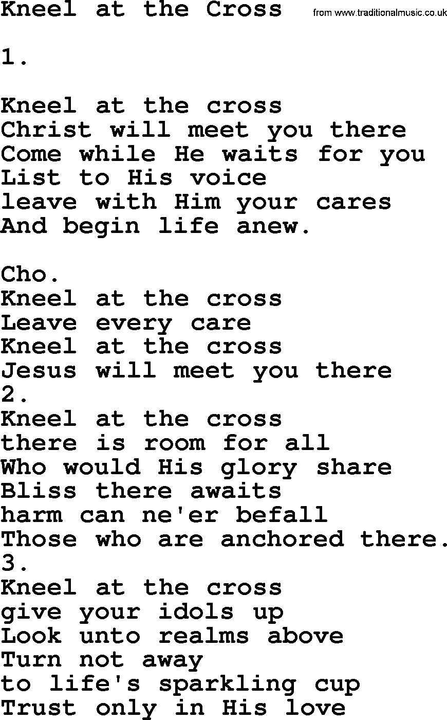 Apostolic & Pentecostal Hymns and Songs, Hymn: Kneel at the Cross lyrics and PDF