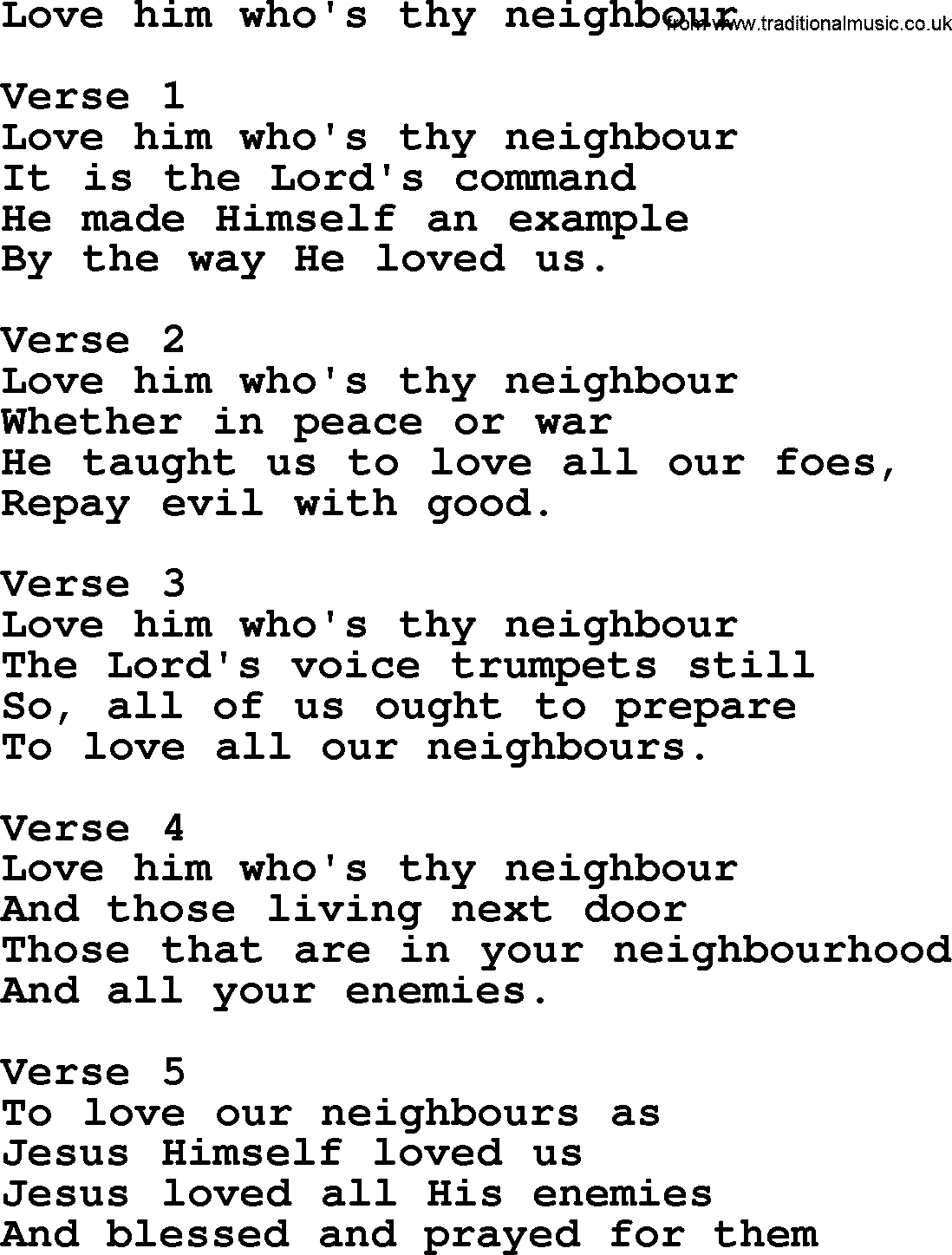 Apostolic and Pentecostal Hymns and Gospel Songs, Hymn: Love Him Who's Thy Neighbour, Christian lyrics and PDF